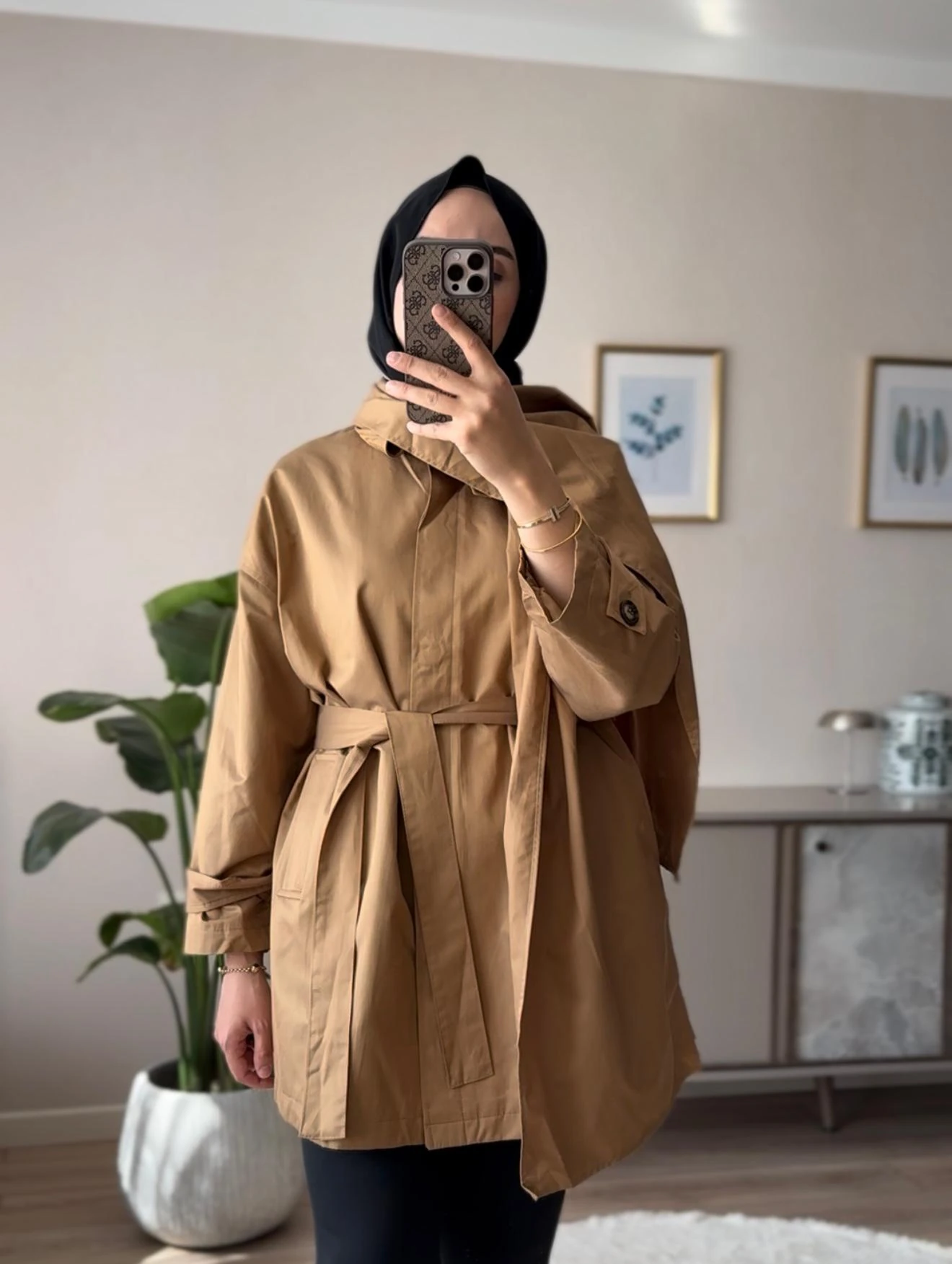 Şal Detaylı Trençkot - Kahve