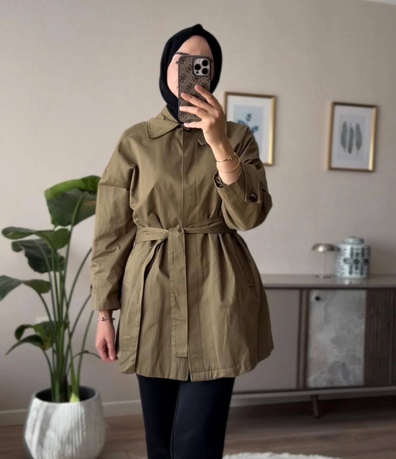 Şal Detaylı Trençkot - Haki