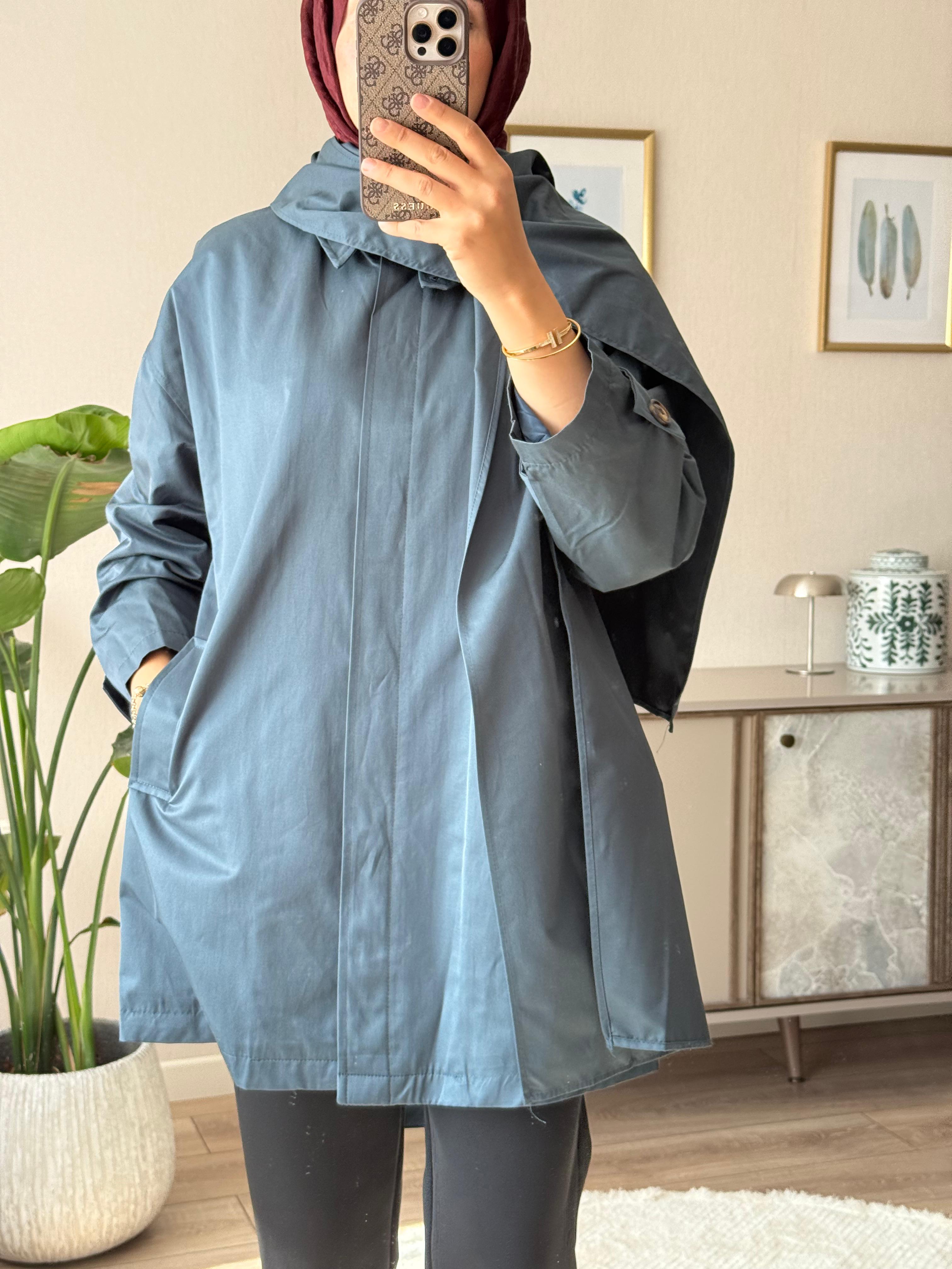 Şal Detaylı Trençkot - Antrasit