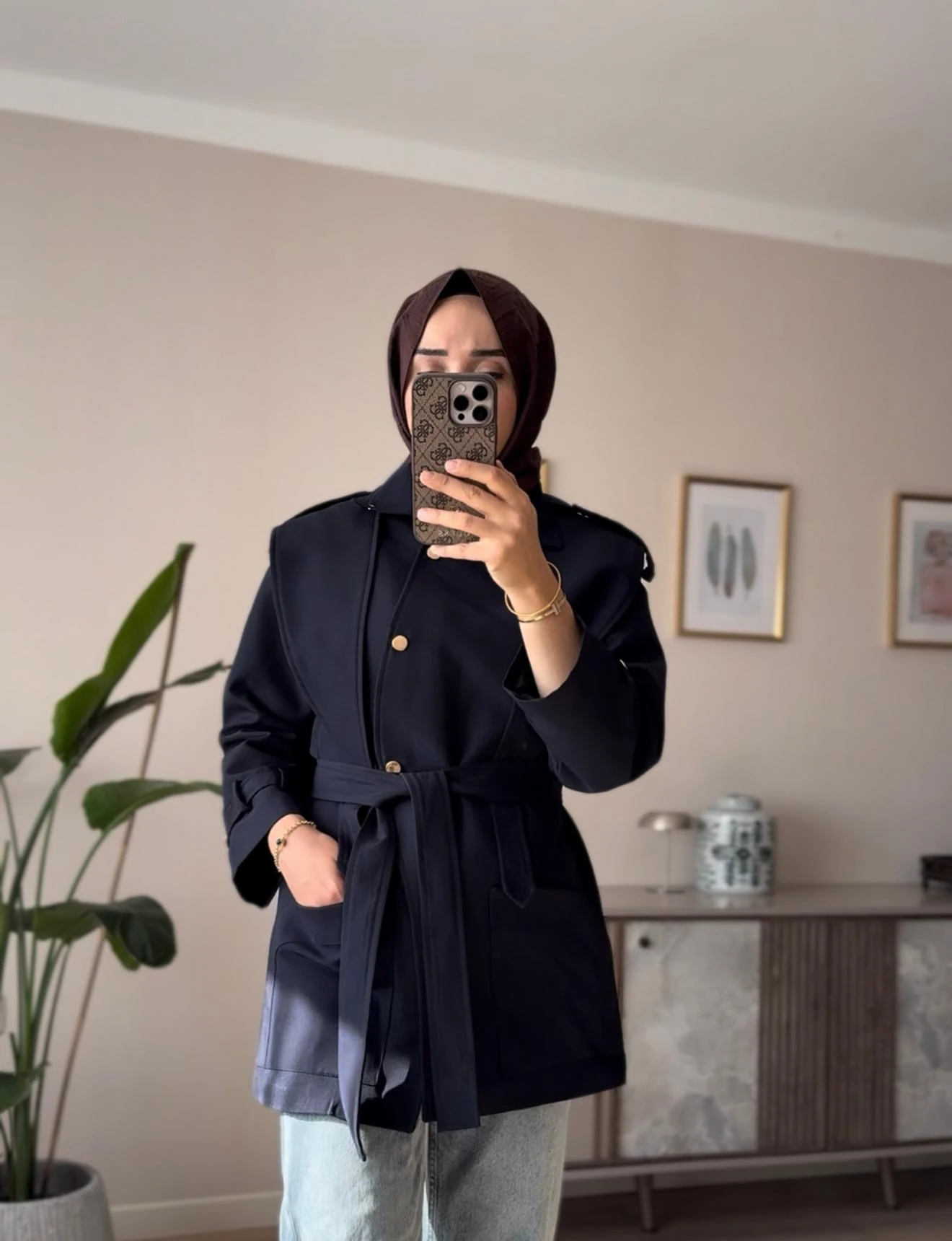 Apolet Detaylı Trenç Mont - Lacivert