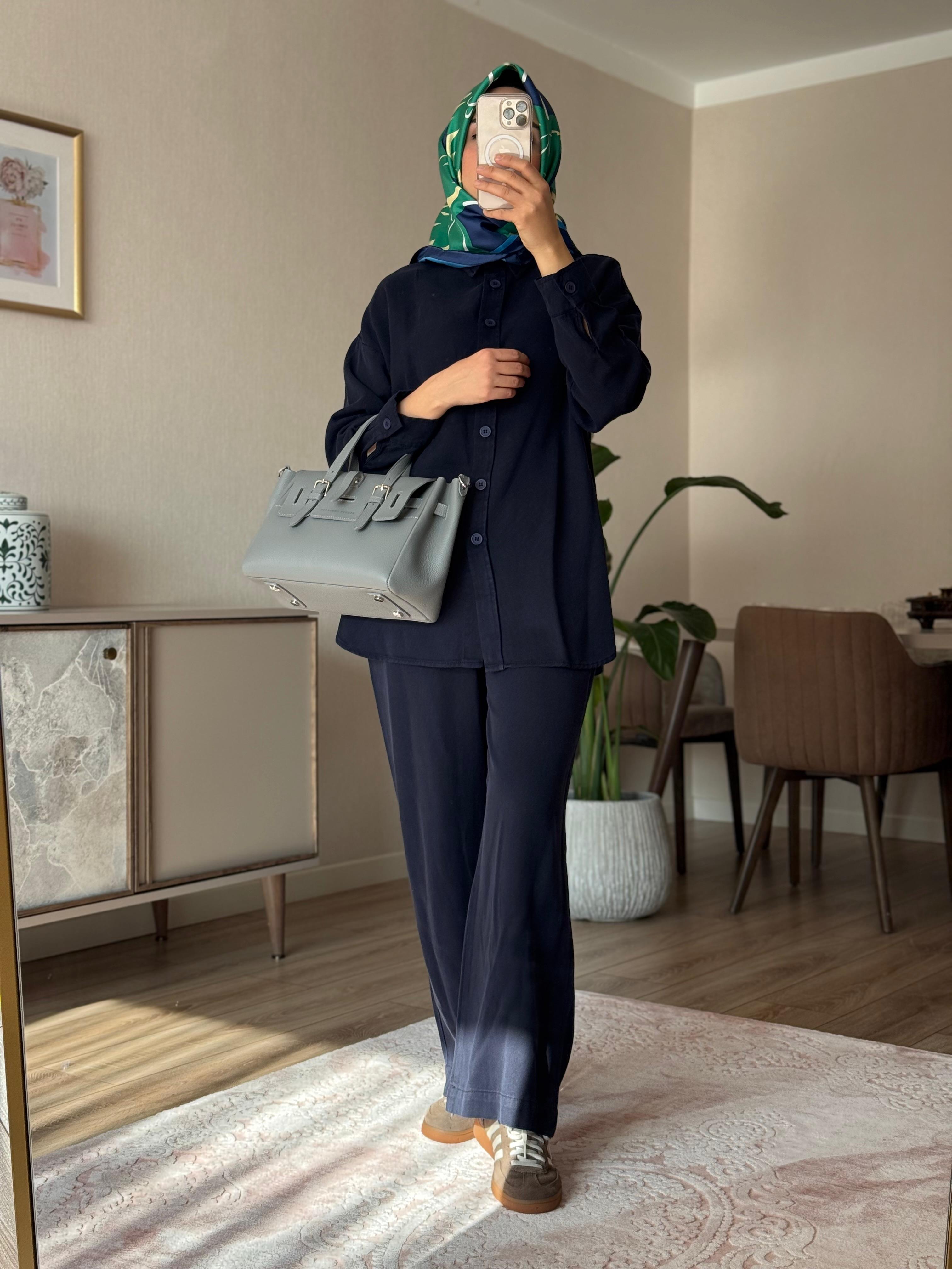 Tensel Düğmeli Pantolon Takım