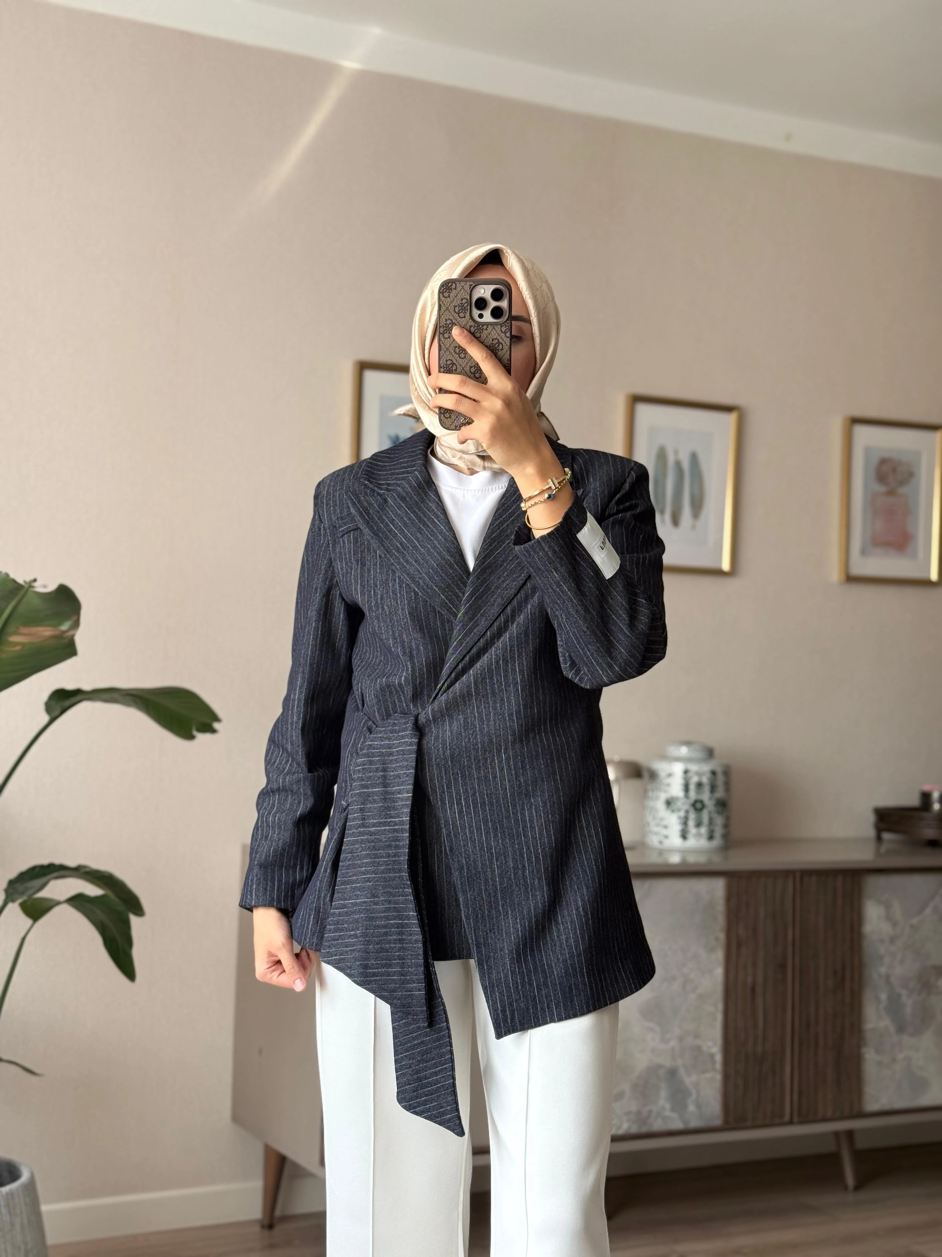 Anvelop Çizgili Ceket - Lacivert