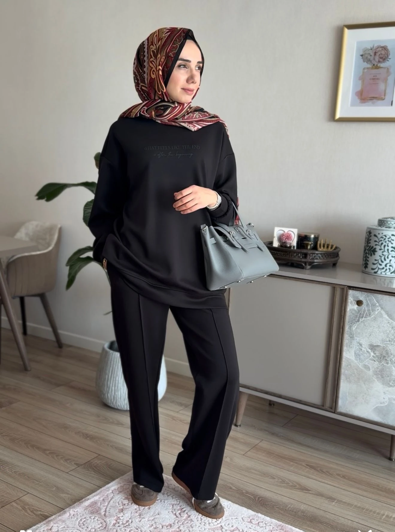 Baskılı Geniş Paçalı Takım