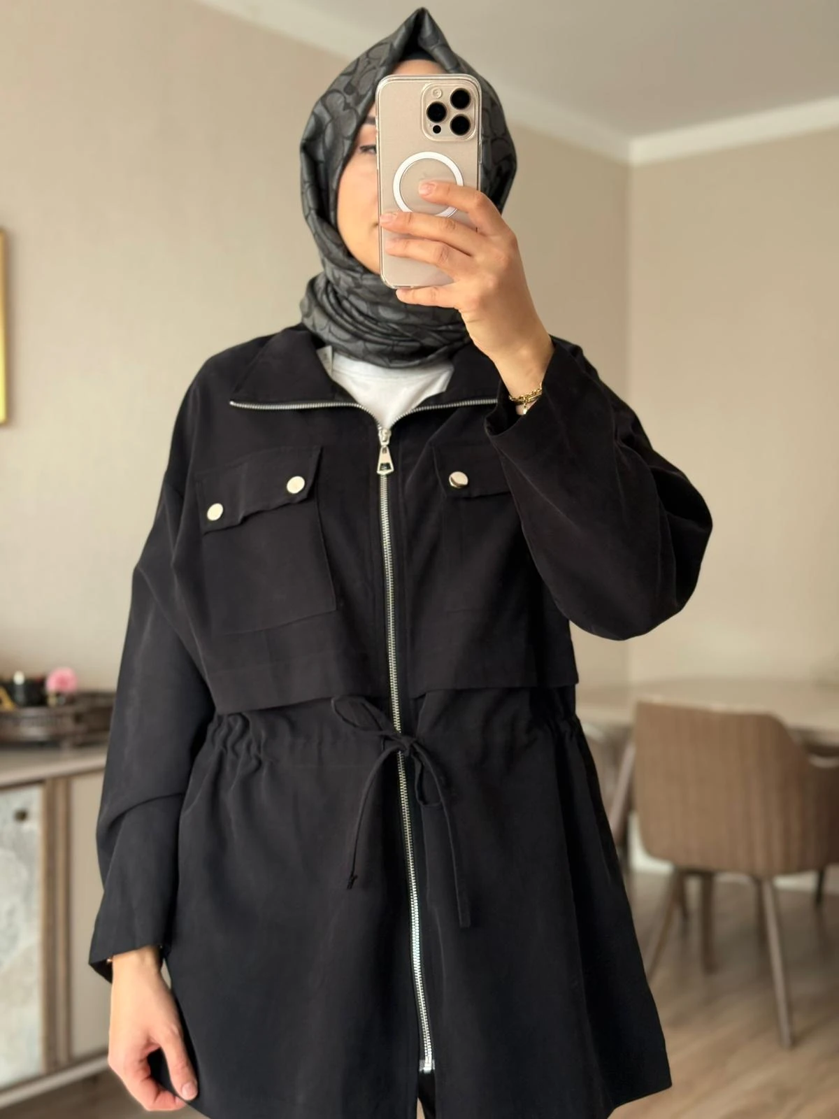 Fermuarlı Dik Yaka Kap