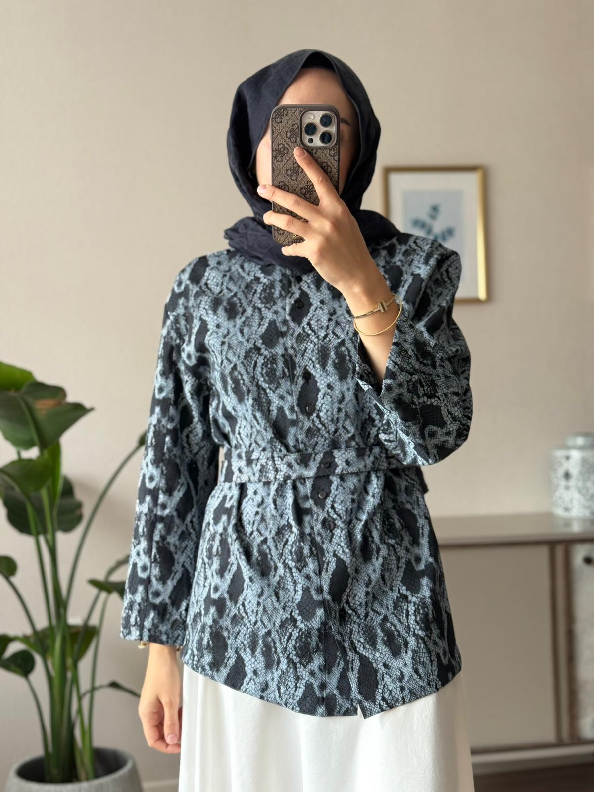 Yılan Desenli Gömlek - Lacivert