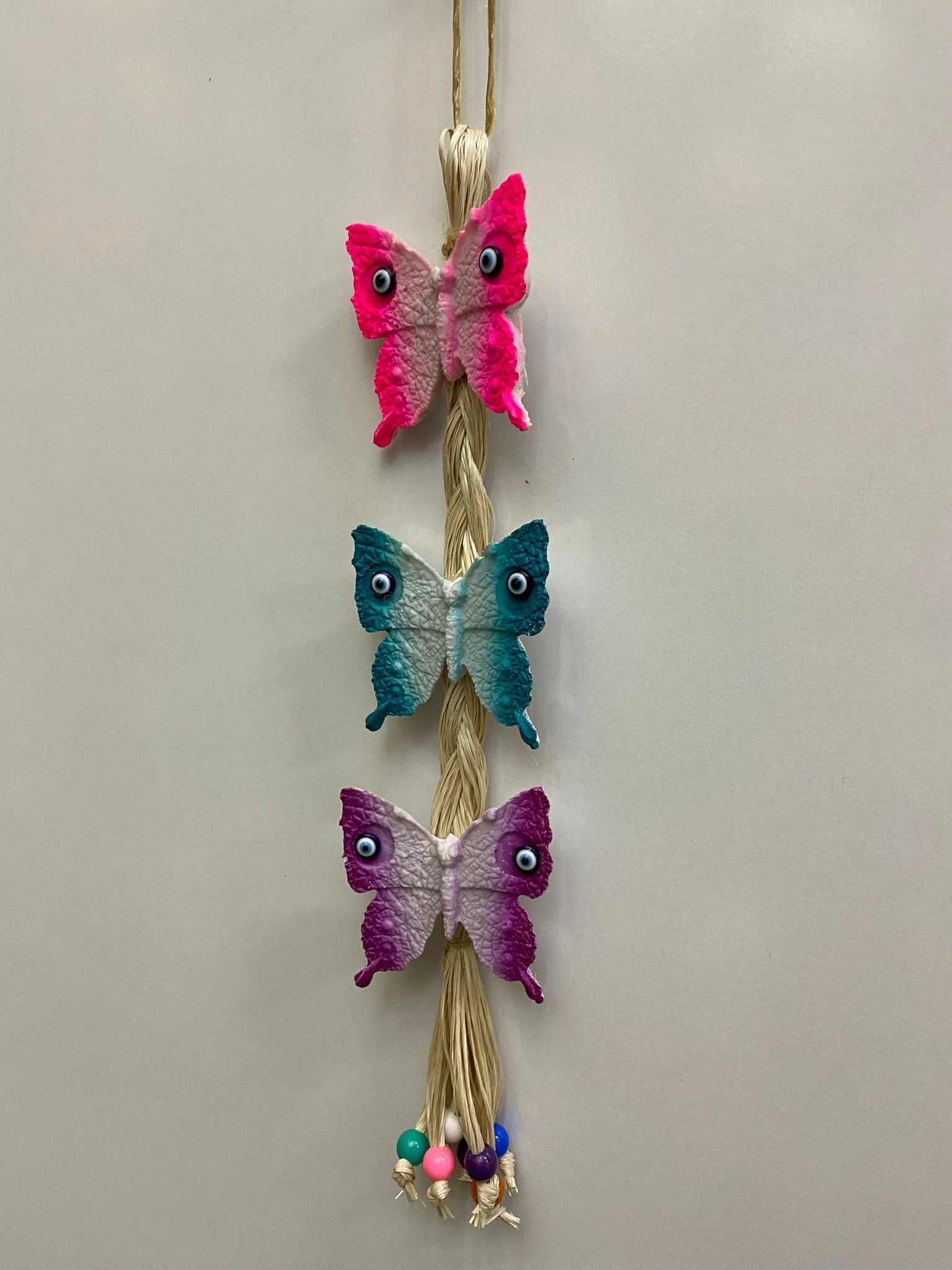 Polyester 3'lü Nazar Boncuklu Kelebek Ev Duvar Balkon Süsü