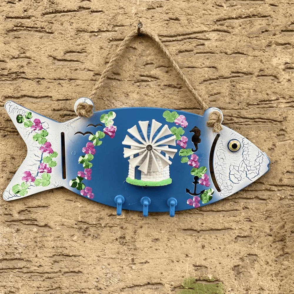 Begonvil İşlemeli Plastik 3 Kancalı Balık Anahtarlık Askısı