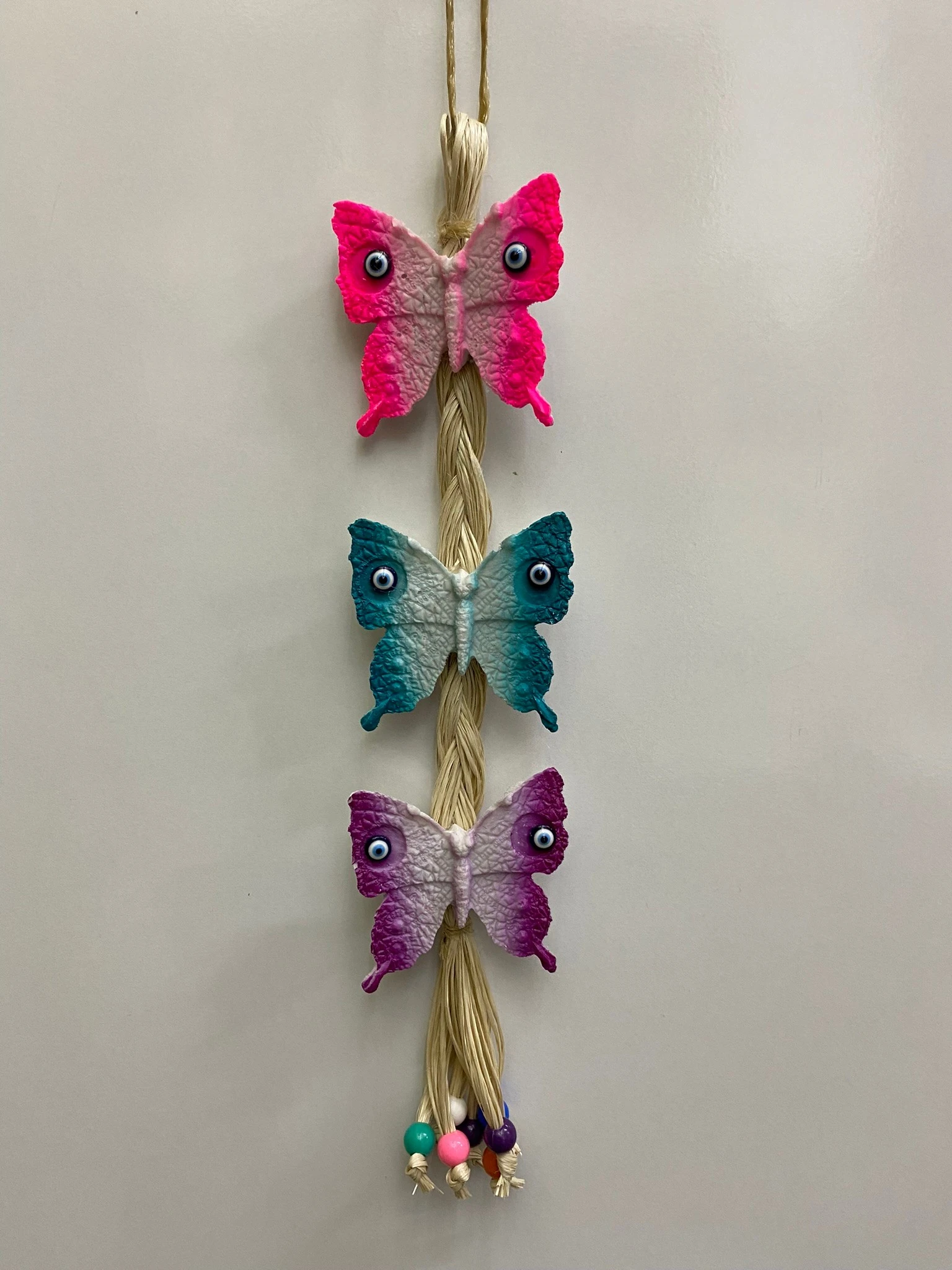 Polyester 3'lü Nazar Boncuklu Kelebek Ev Duvar Balkon Süsü