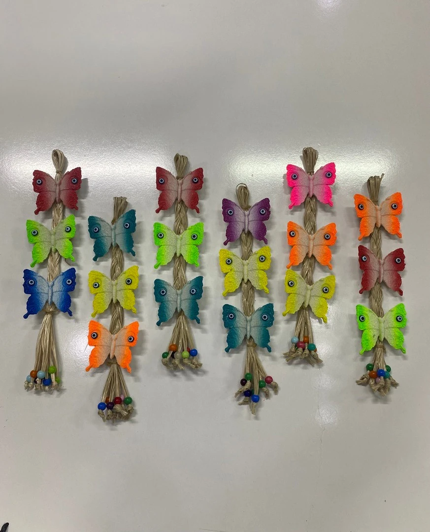 Polyester 3'lü Nazar Boncuklu Kelebek Ev Duvar Balkon Süsü