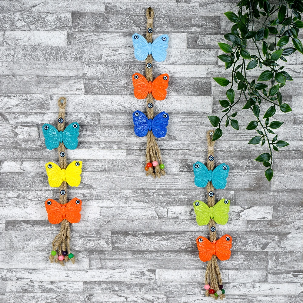 Polyester 3'lü Eskitmeli Kelebek Duvar Ev Bahçe Balkon Süsü
