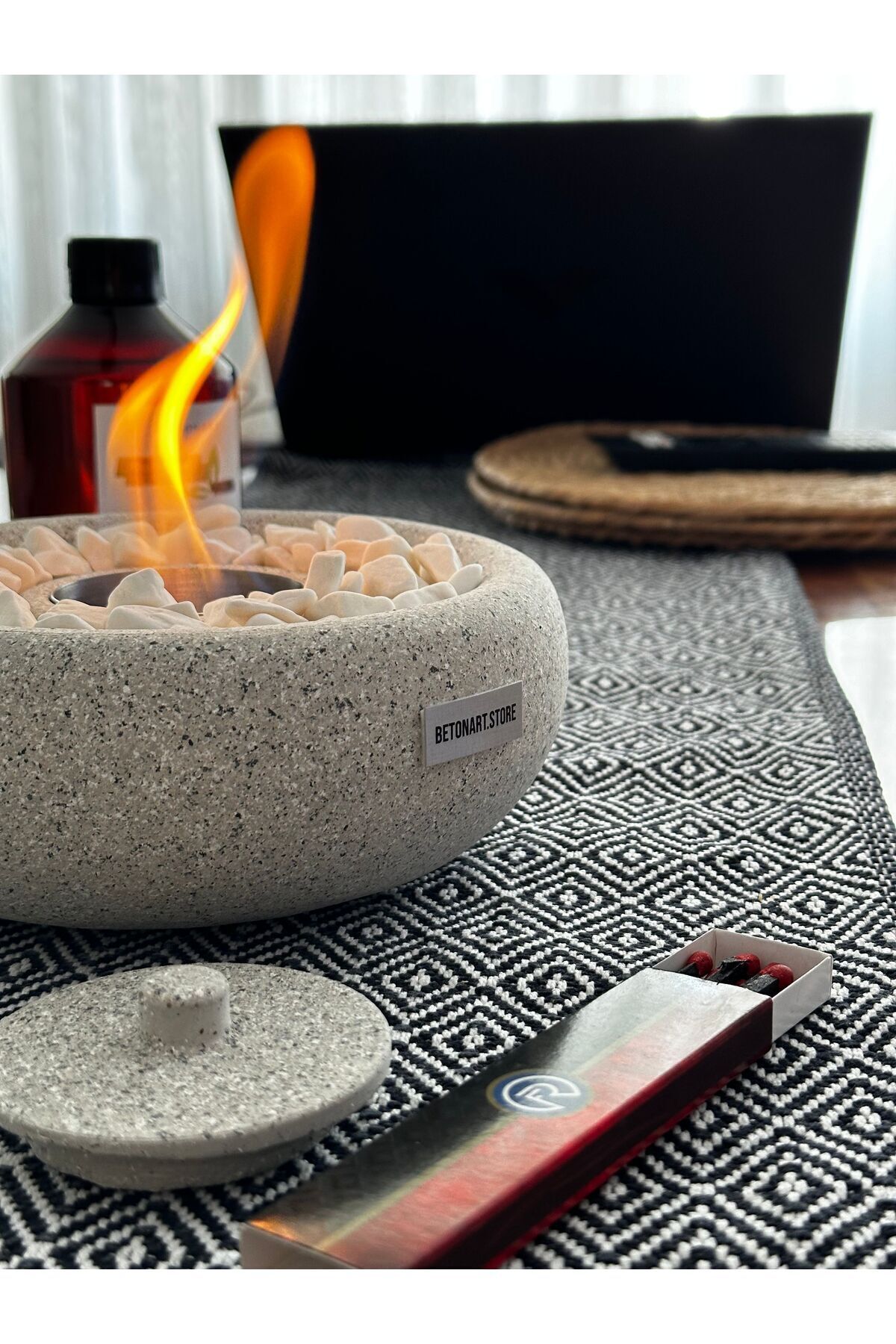 Masa Üstü Şömine ( Graniti ) Ateş Çukuru Dekor 500ml Bioethanol Şömine Yakıtı Hediye Minimalist