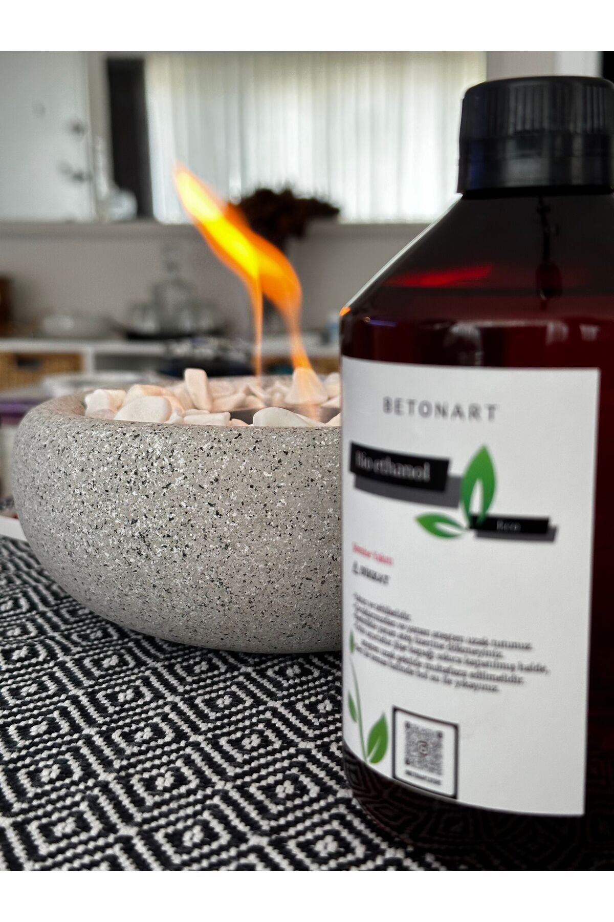 Masa Üstü Şömine ( Graniti ) Ateş Çukuru Dekor 500ml Bioethanol Şömine Yakıtı Hediye Minimalist