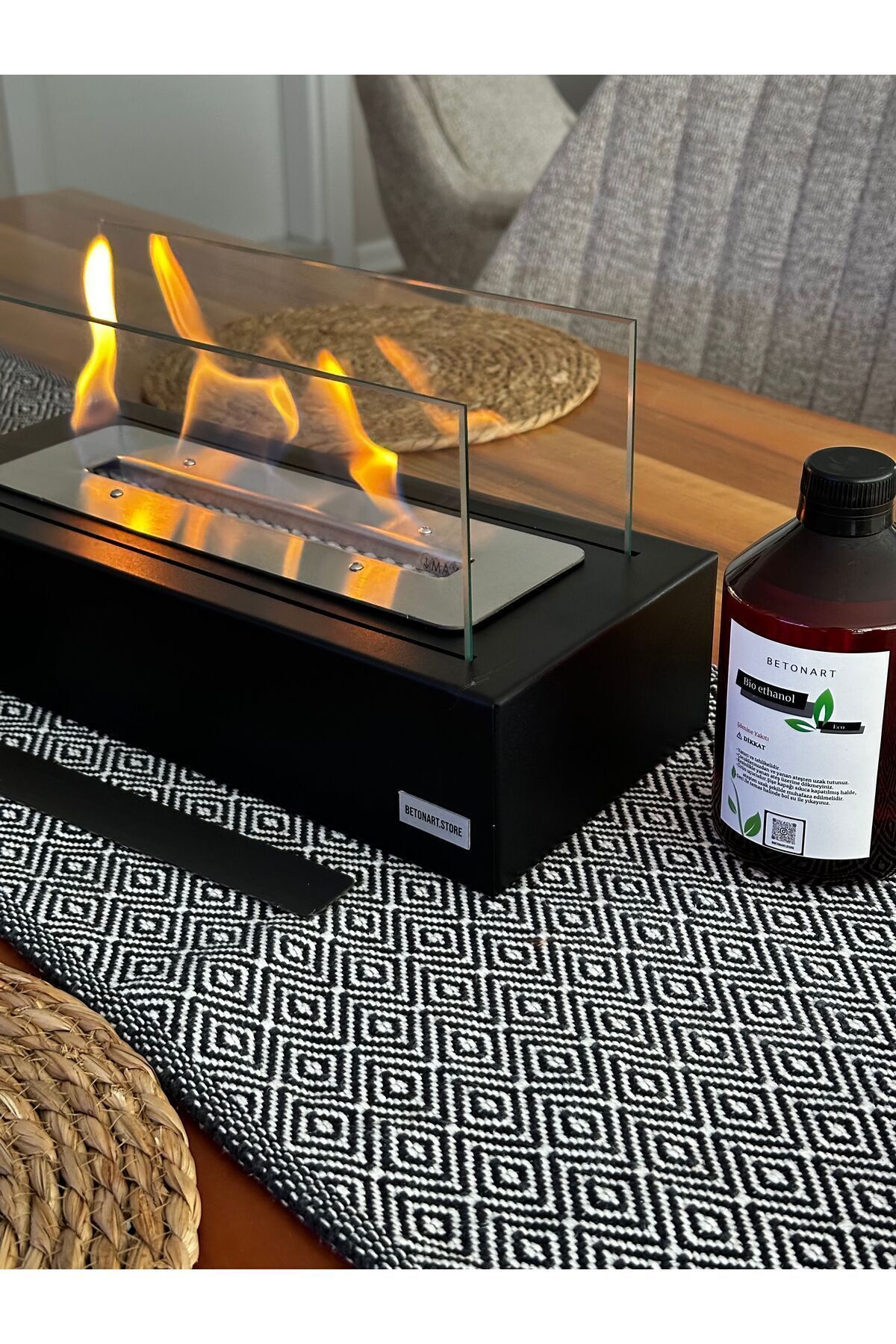 Metal Masa Üstü ( Black ) Şömine/dekor 500ml Bioethanol Şömine Yakıtı Hediyeli