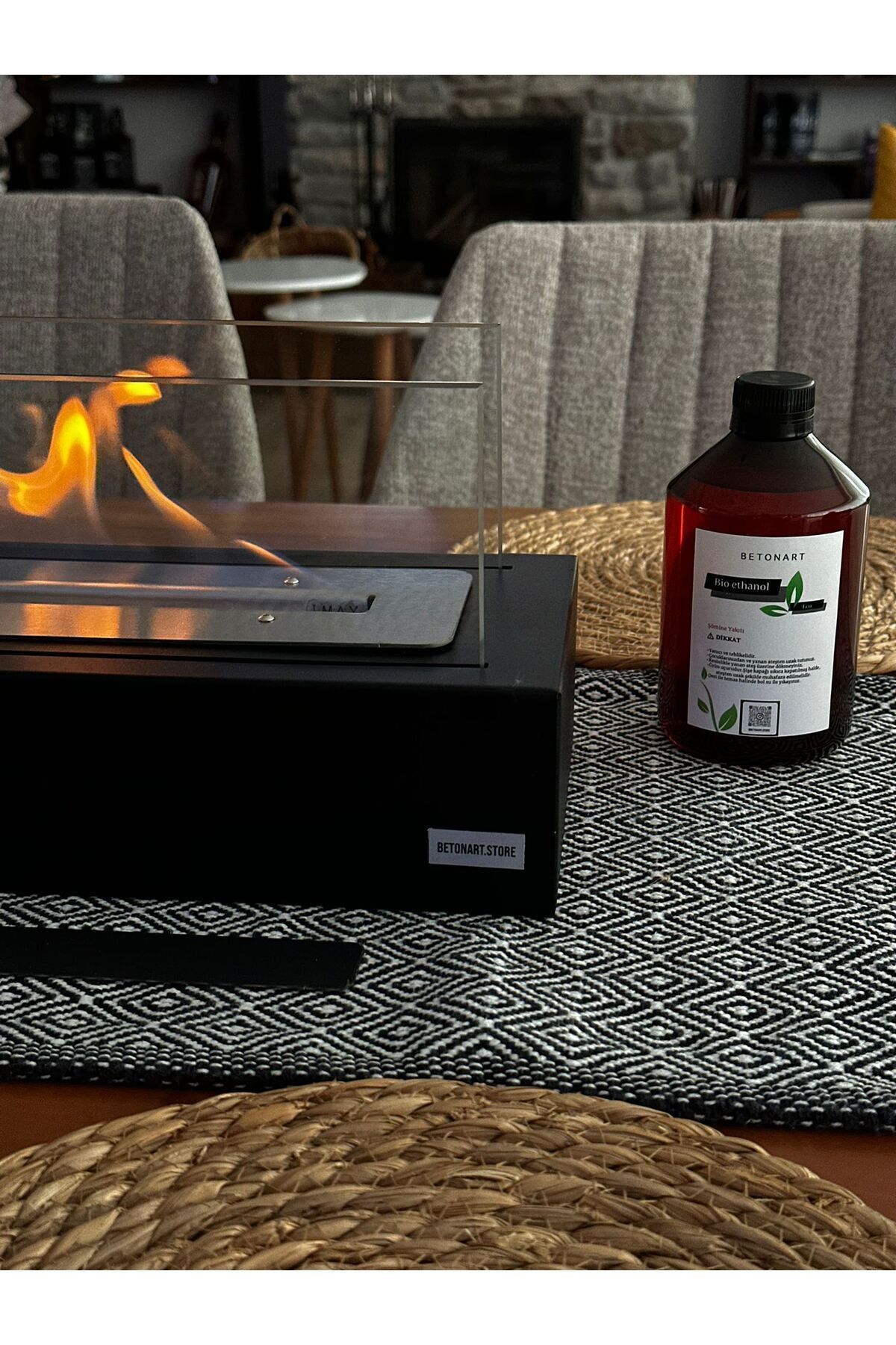 Metal Masa Üstü ( Black ) Şömine/dekor 500ml Bioethanol Şömine Yakıtı Hediyeli