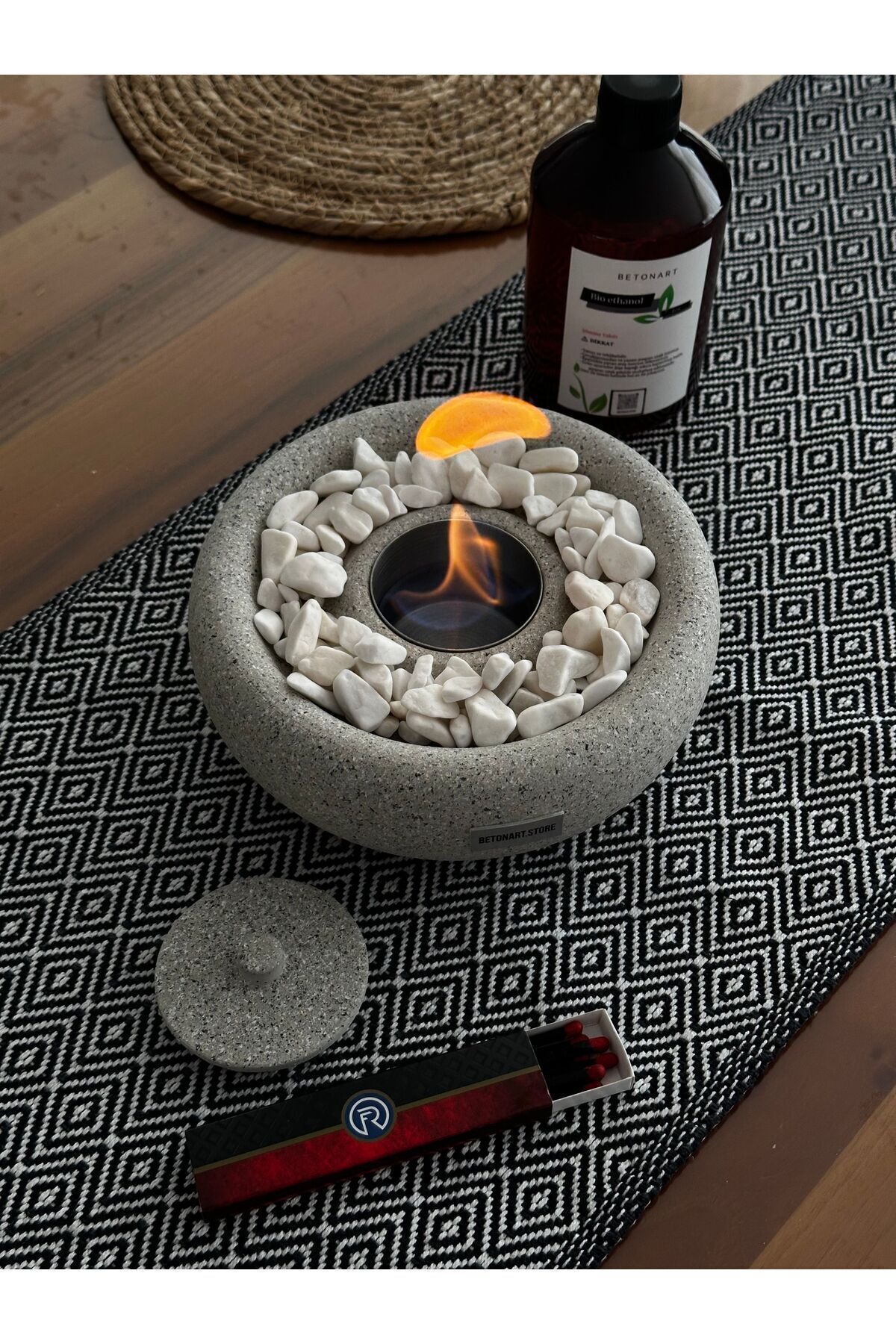 Masa Üstü Şömine ( Graniti ) Ateş Çukuru Dekor 500ml Bioethanol Şömine Yakıtı Hediye Minimalist