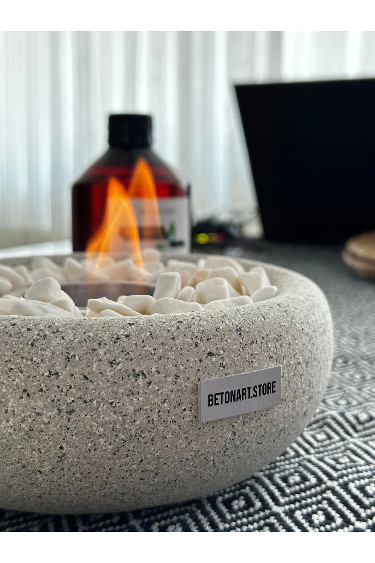 Masa Üstü Şömine ( Graniti ) Ateş Çukuru Dekor 500ml Bioethanol Şömine Yakıtı Hediye Minimalist