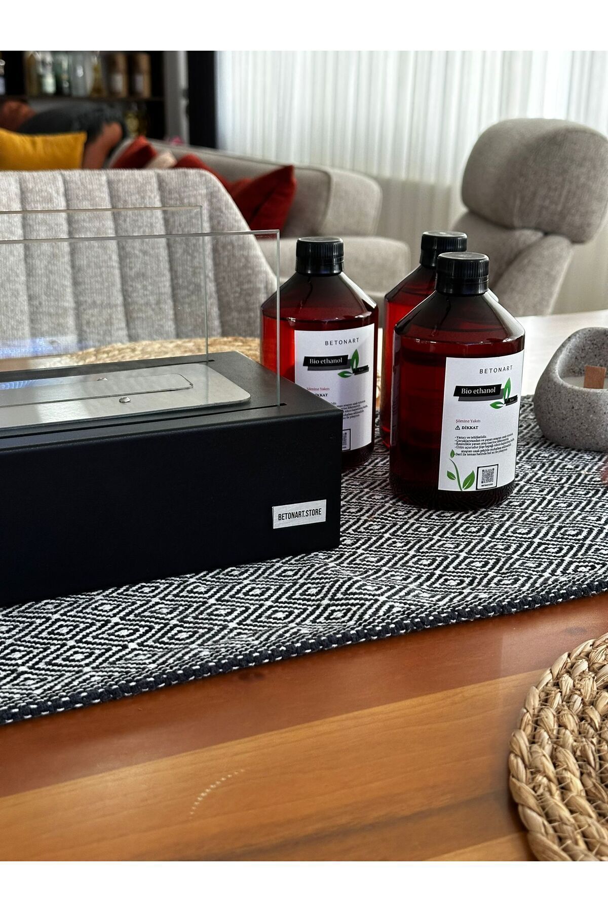 Metal Masa Üstü ( Black ) Şömine/dekor 500ml Bioethanol Şömine Yakıtı Hediyeli