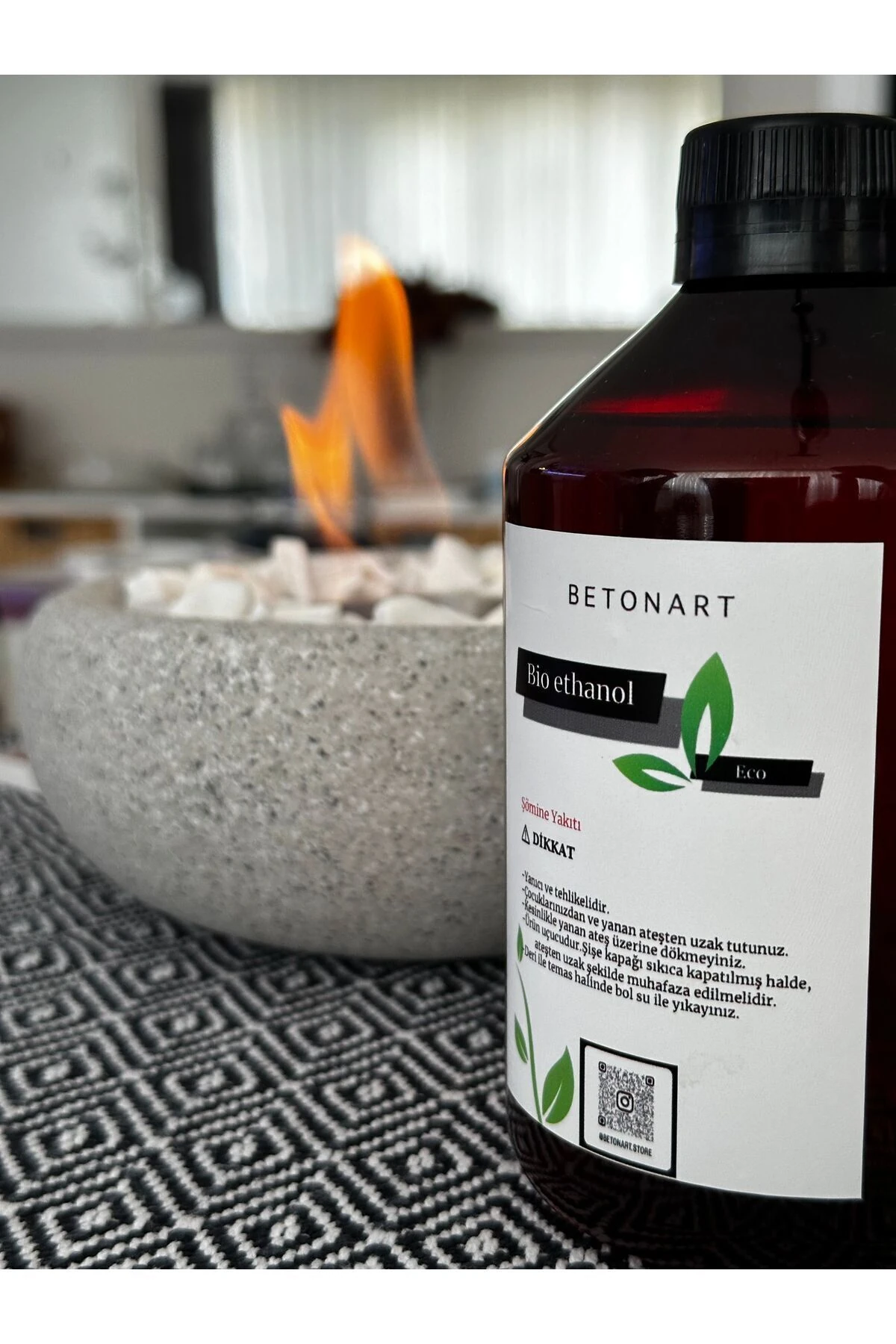 Masa Üstü Şömine ( Graniti ) Ateş Çukuru Dekor 500ml Bioethanol Şömine Yakıtı Hediye Minimalist