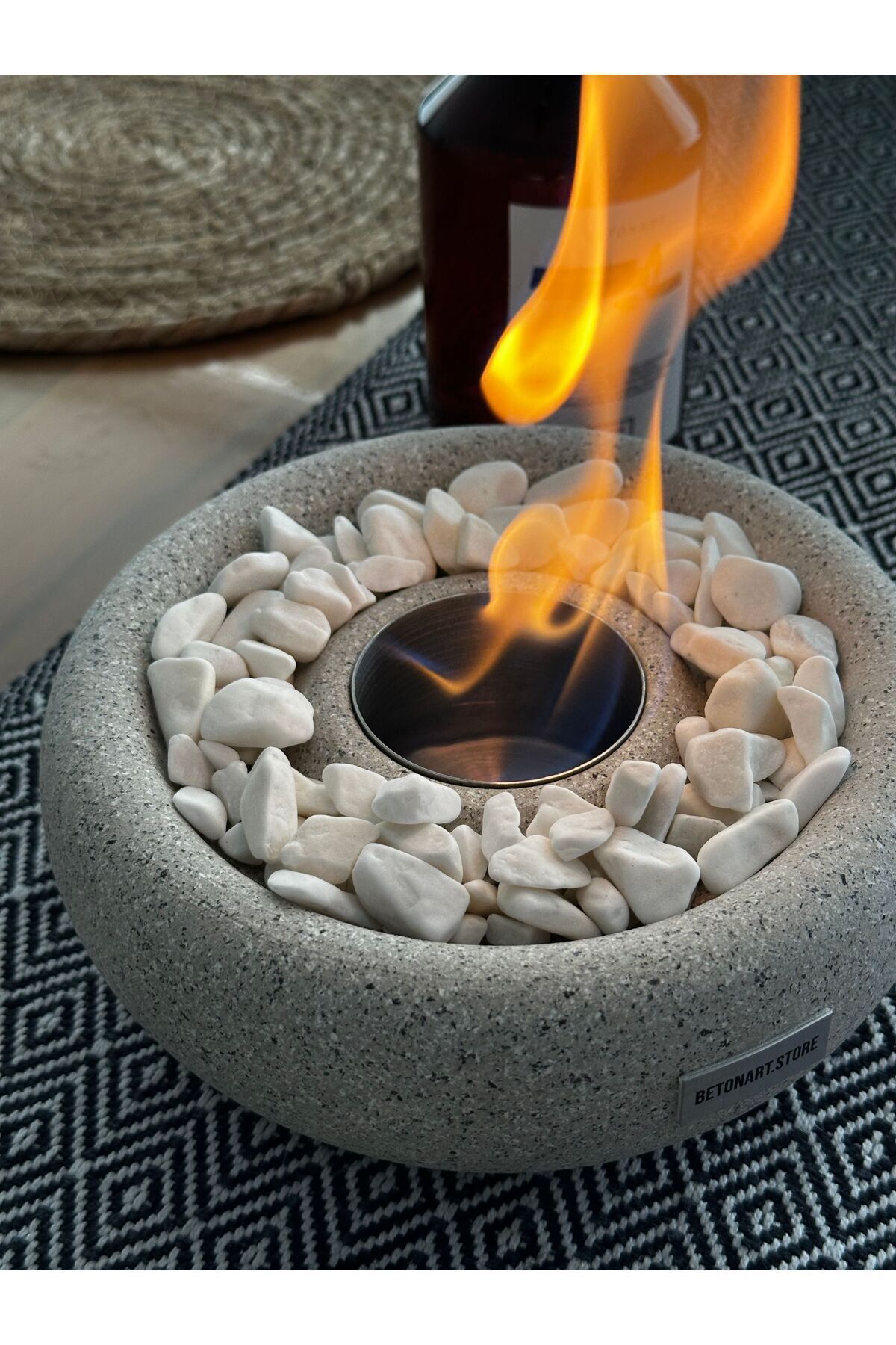 Masa Üstü Şömine ( Graniti ) Ateş Çukuru Dekor 500ml Bioethanol Şömine Yakıtı Hediye Minimalist