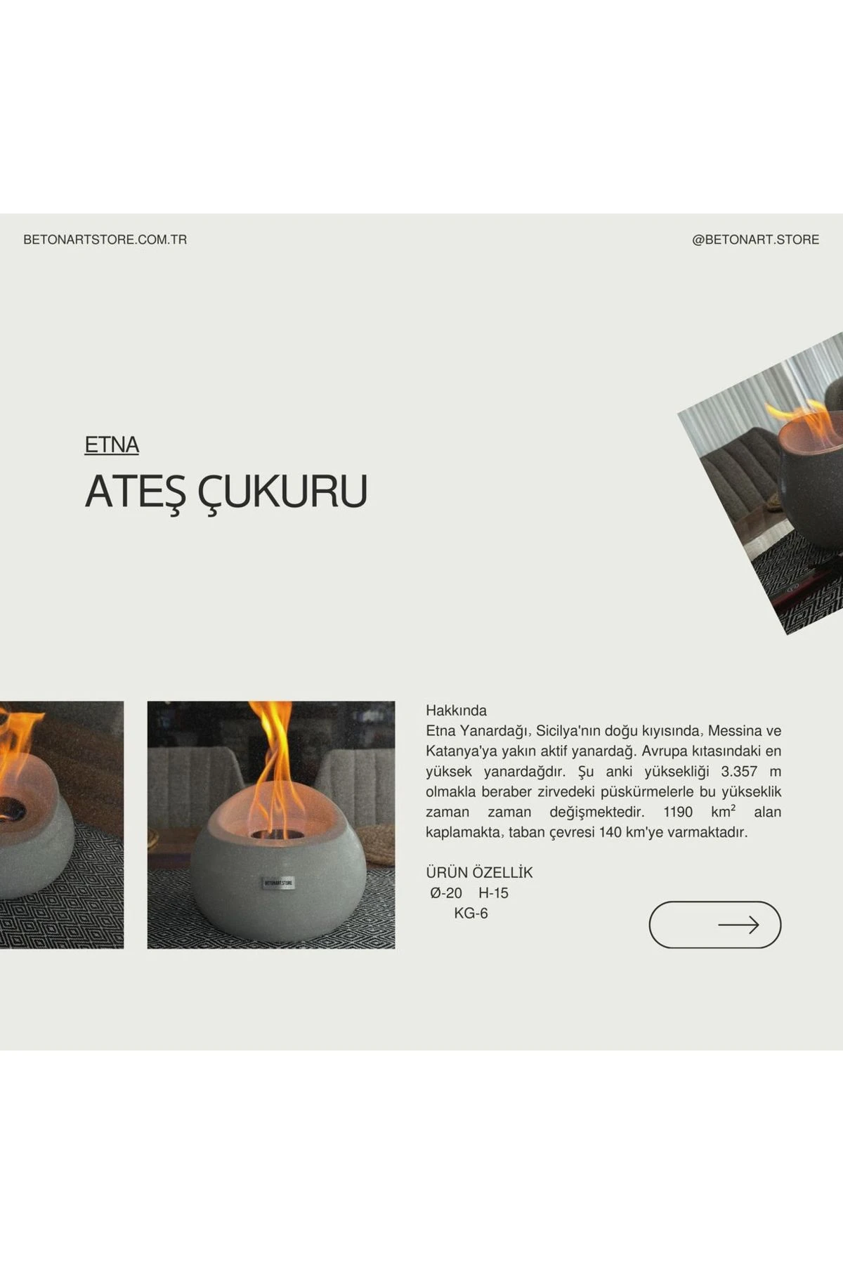 ( Etna ) Ateş Çukuru Masa Üstü Şömine 500ml Bioethanol Yakıt Hediye