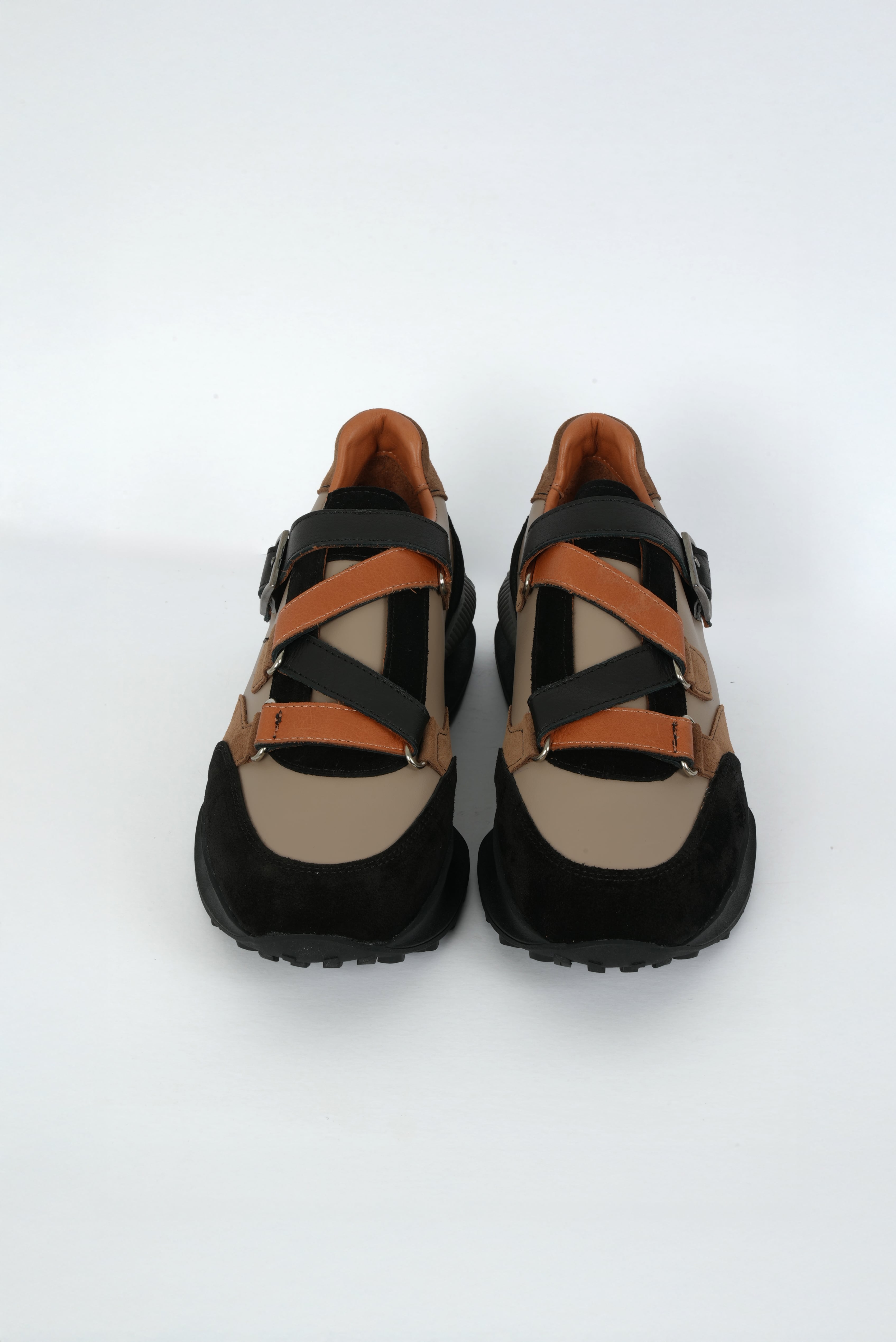 Eschi Zera Serisi Kadın Bej Siyah Turuncu Hakiki Deri Sneaker Ayakkabı