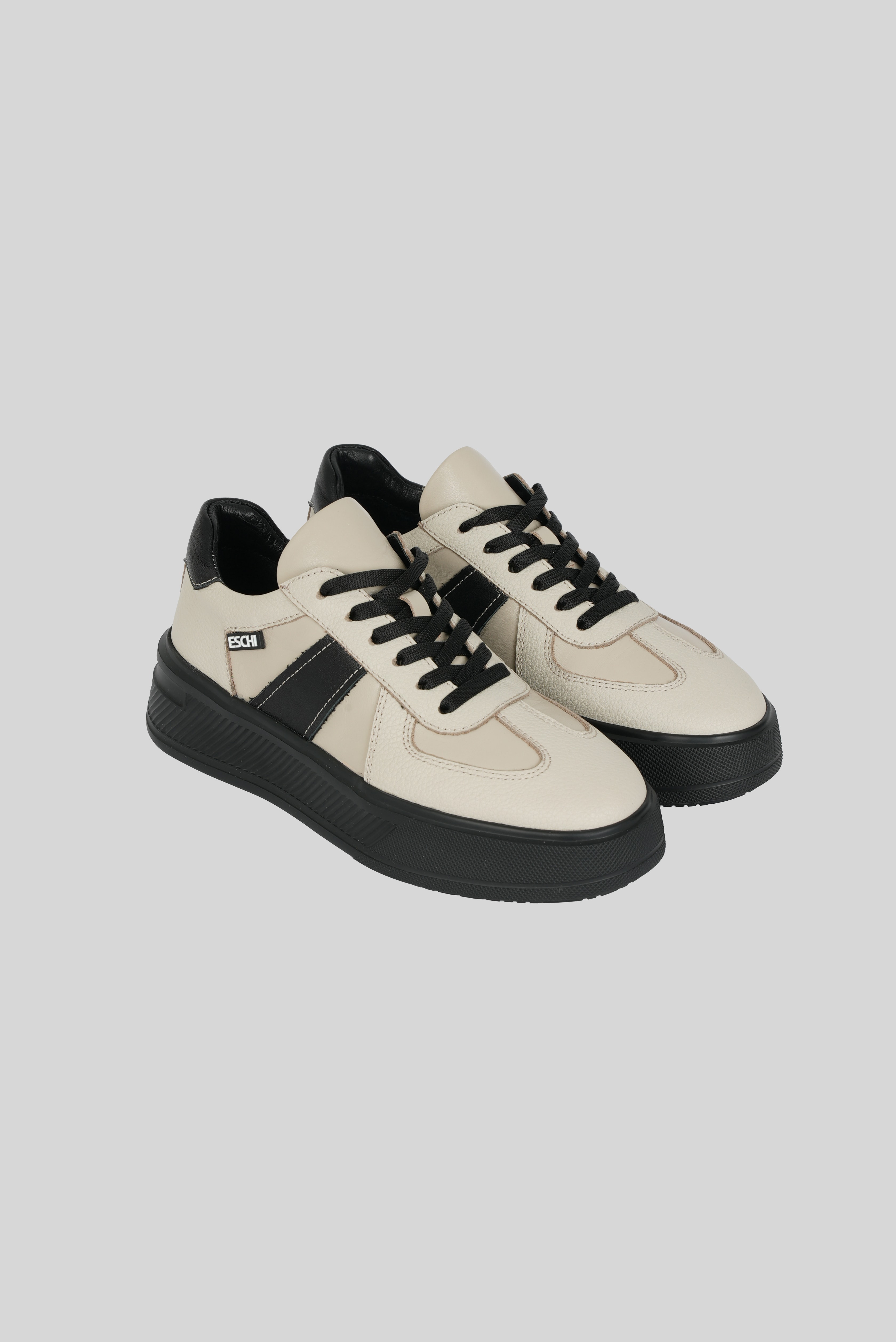 Eschi Luna Serisi Kadın Bej Siyah Hakiki Deri Sneaker Ayakkabı