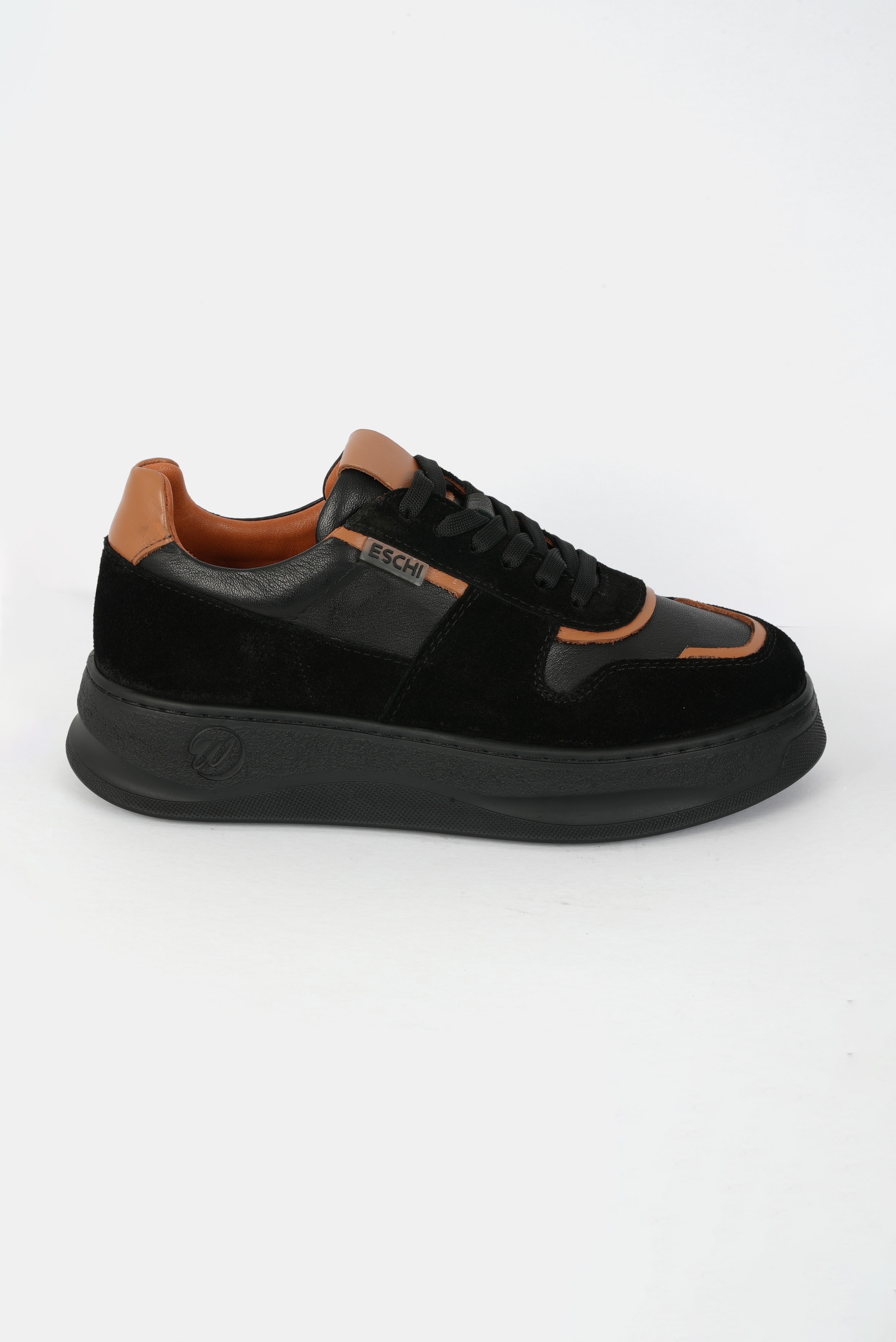 Eschi Grace Serisi Kadın Siyah Turuncu Hakiki Deri Sneaker Ayakkabı