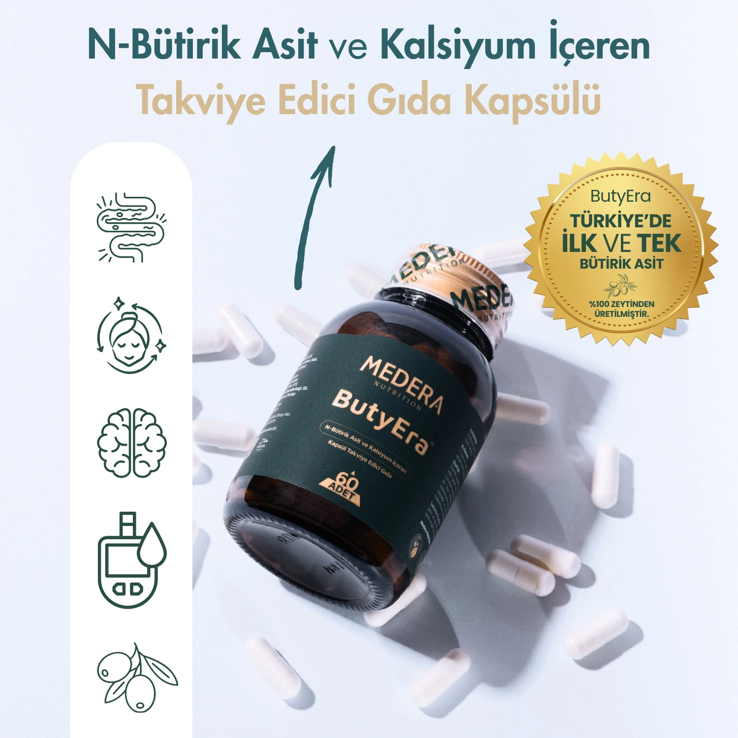 Medera ButyEra® N-Bütirik Asit ve Kalsiyum İçeren Takviye Edici Gıda (Postbiyotik)