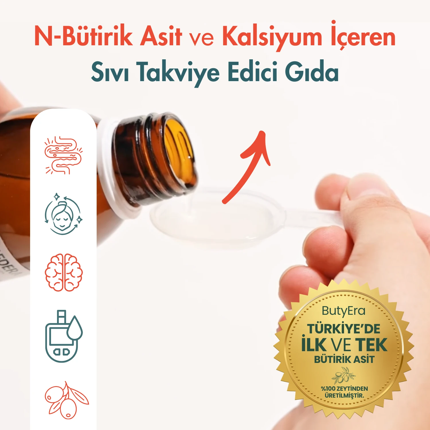 Medera ButyEra® N-Bütirik Asit ve Kalsiyum İçeren Sıvı Takviye Edici Gıda 150 ml