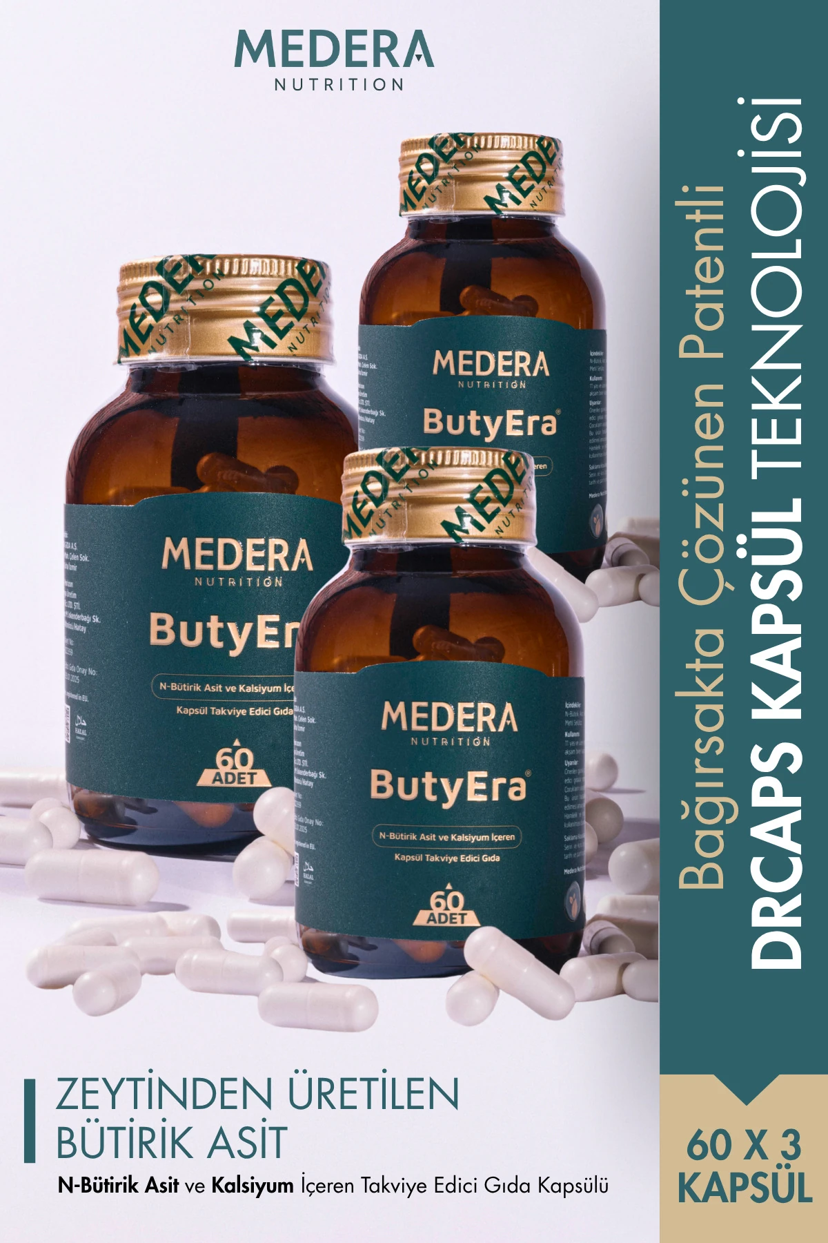 Medera Nutrition 3 Adet N-Bütirik Asit ve Kalsiyum İçeren Takviye Edici Gıda (Postbiyotik)