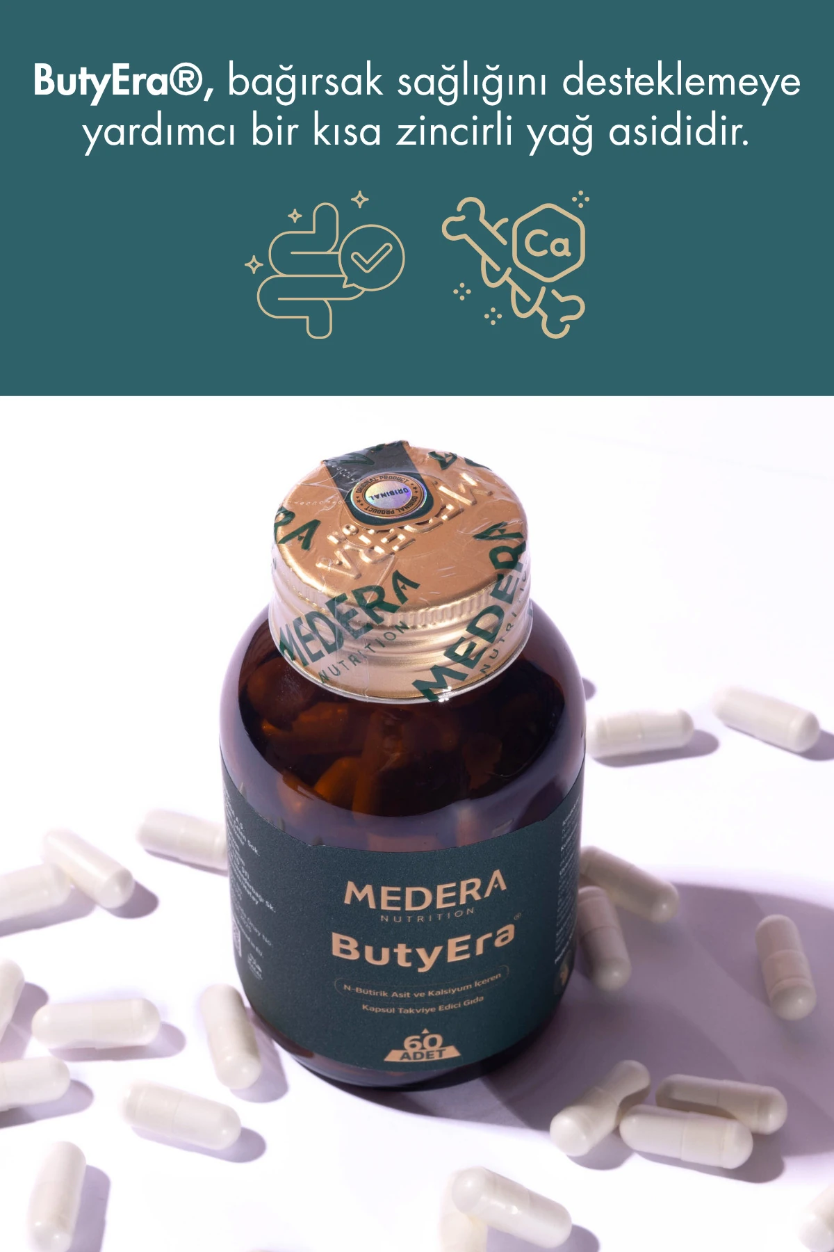 Medera Nutrition 2 Adet N-Bütirik Asit ve Kalsiyum İçeren Takviye Edici Gıda (Postbiyotik)