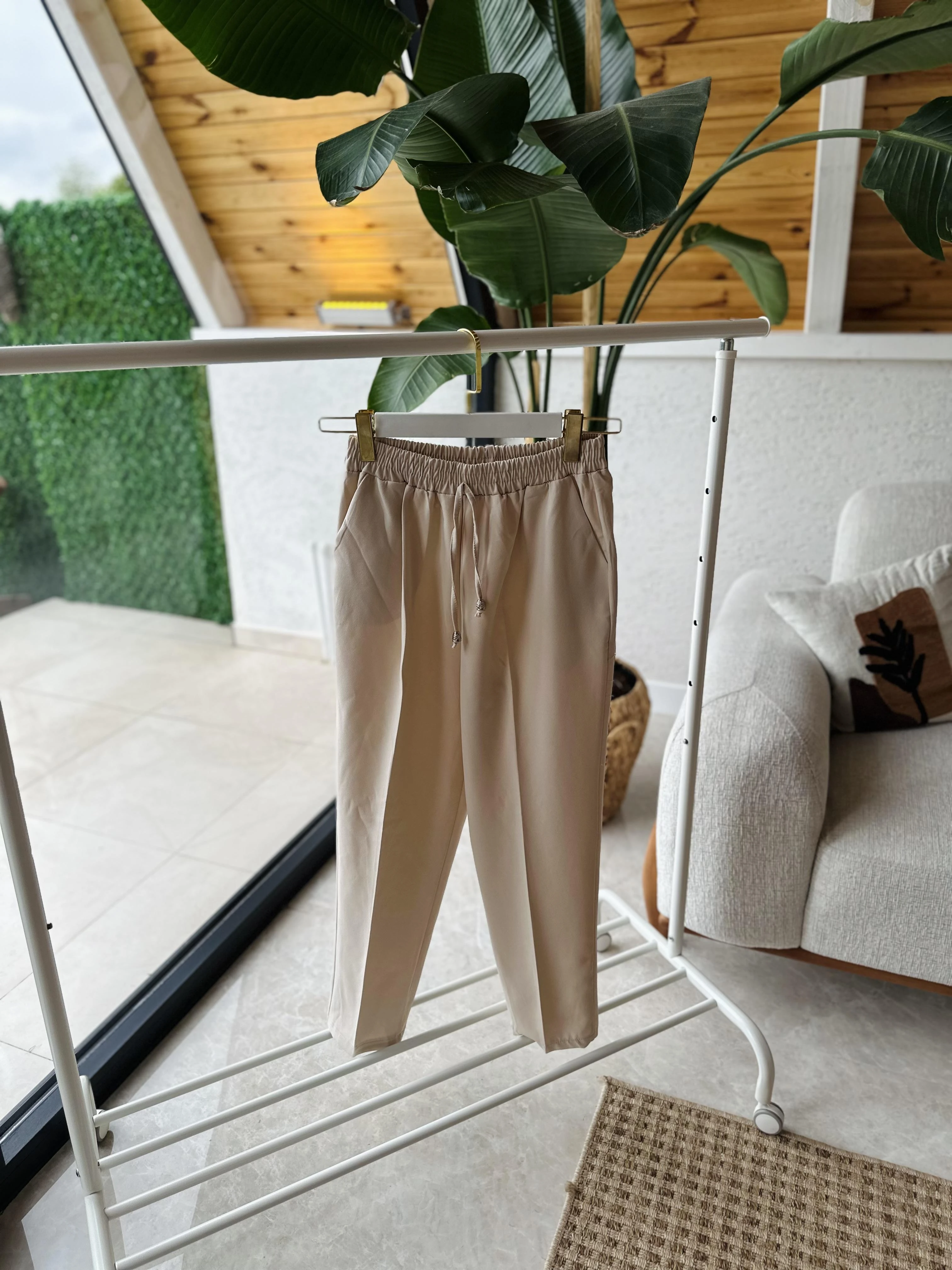 Krep Kumaş Pantolon - Bej