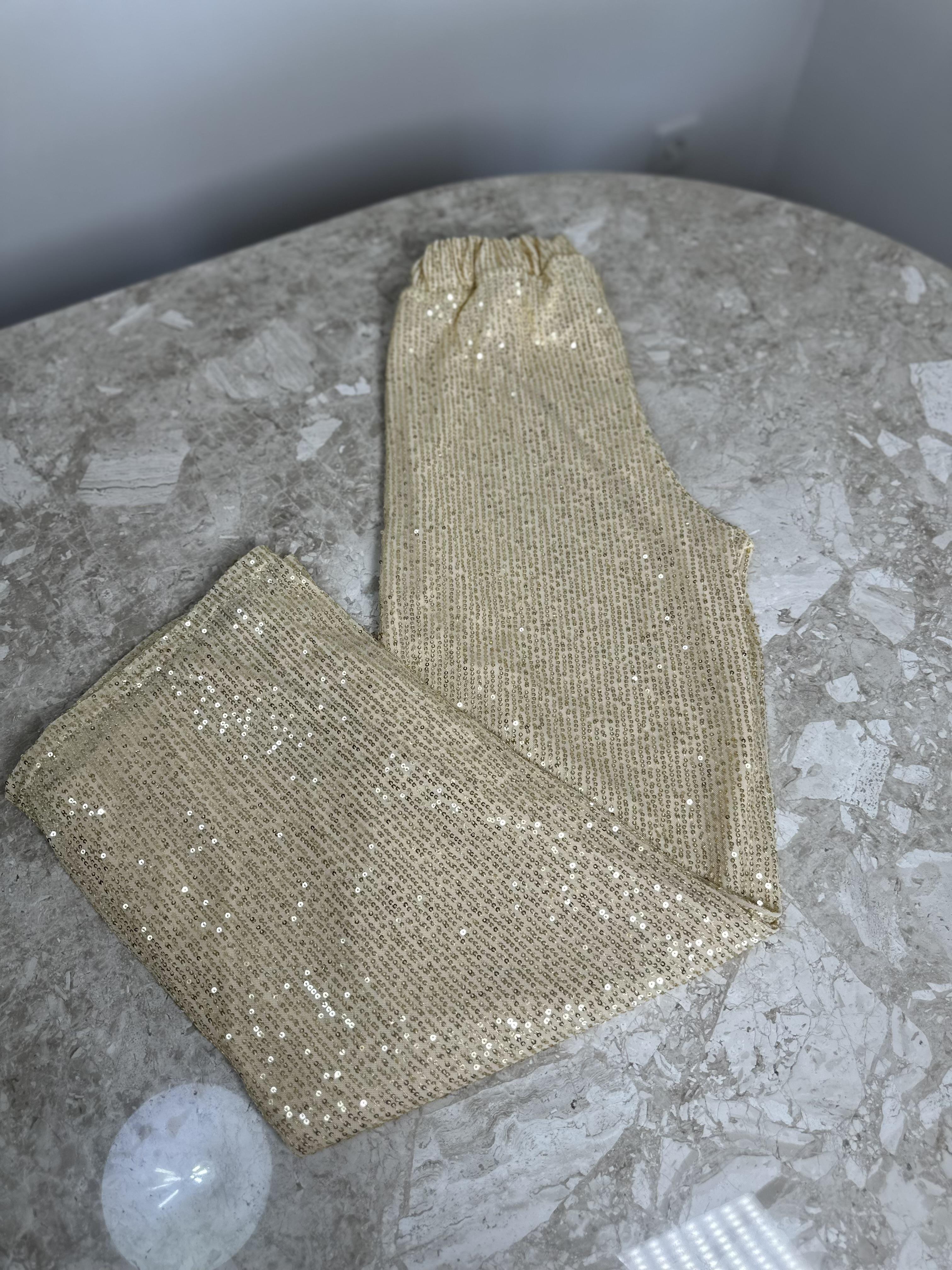 Payetli Luxury Pantolon - Gold