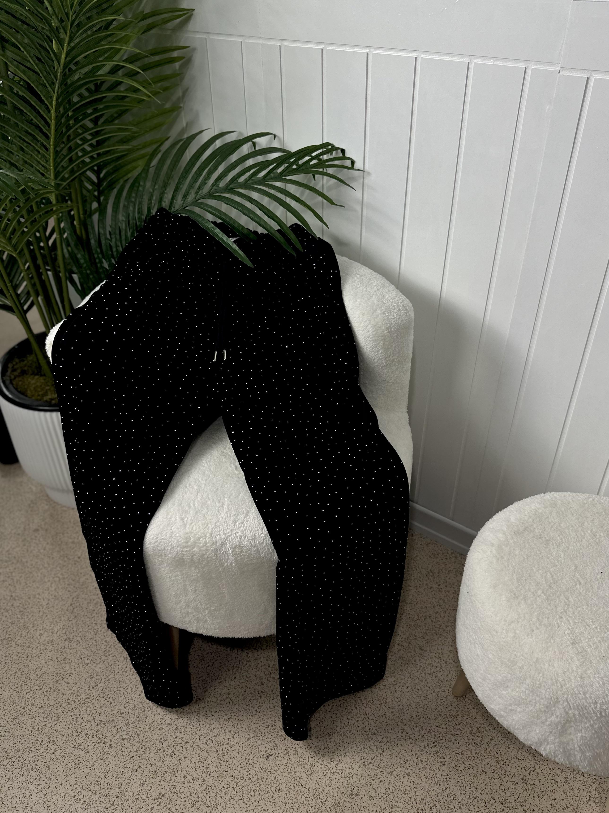 Siyah Full Taşlı Palazzo Eşofman