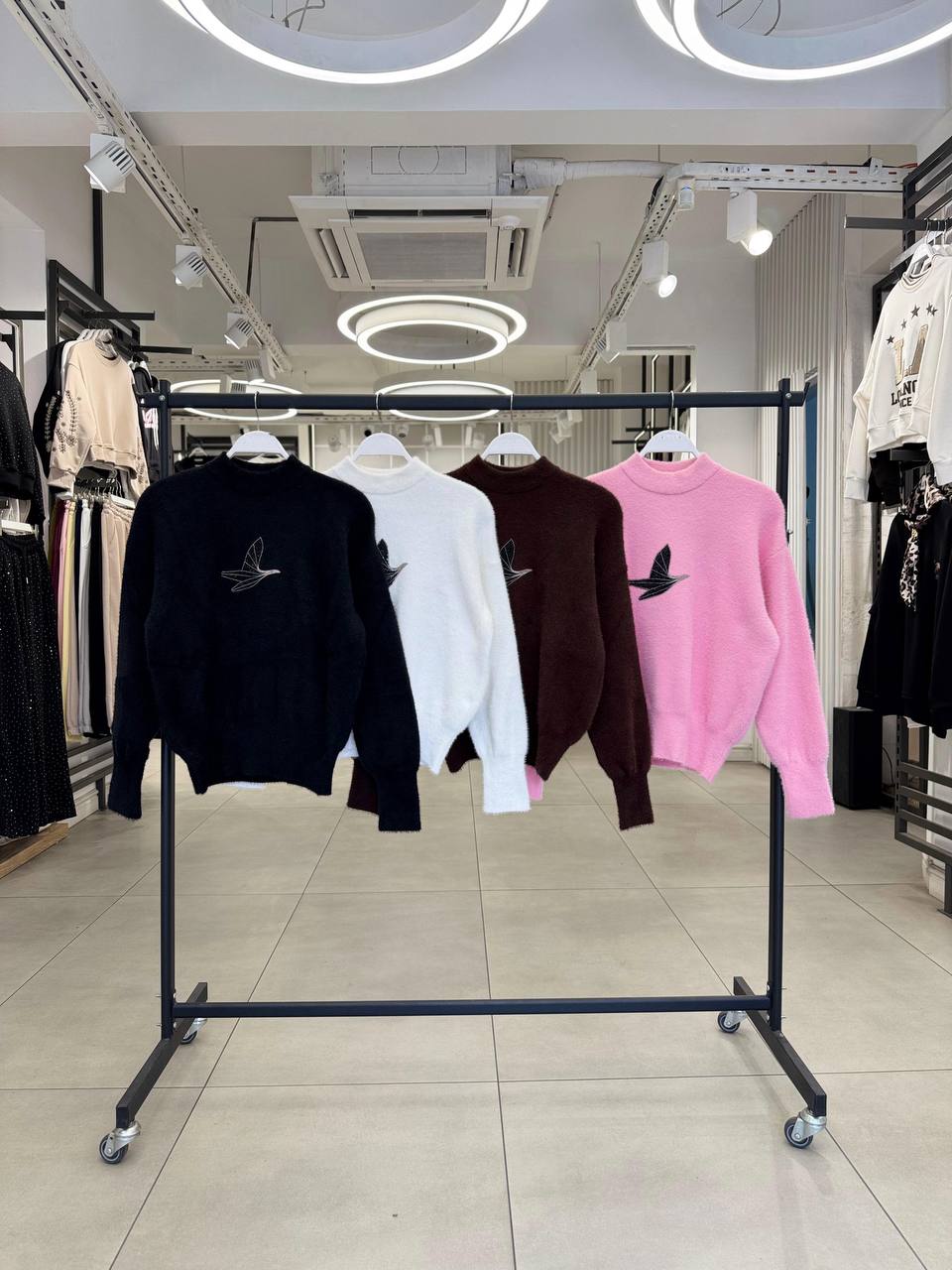 Angora Lüx Kuşlu Kazak - Pembe