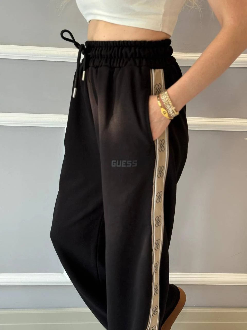 Şeritli Pantolon - Siyah