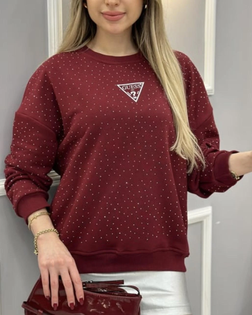 Full Taşlı Sweat-Bordo