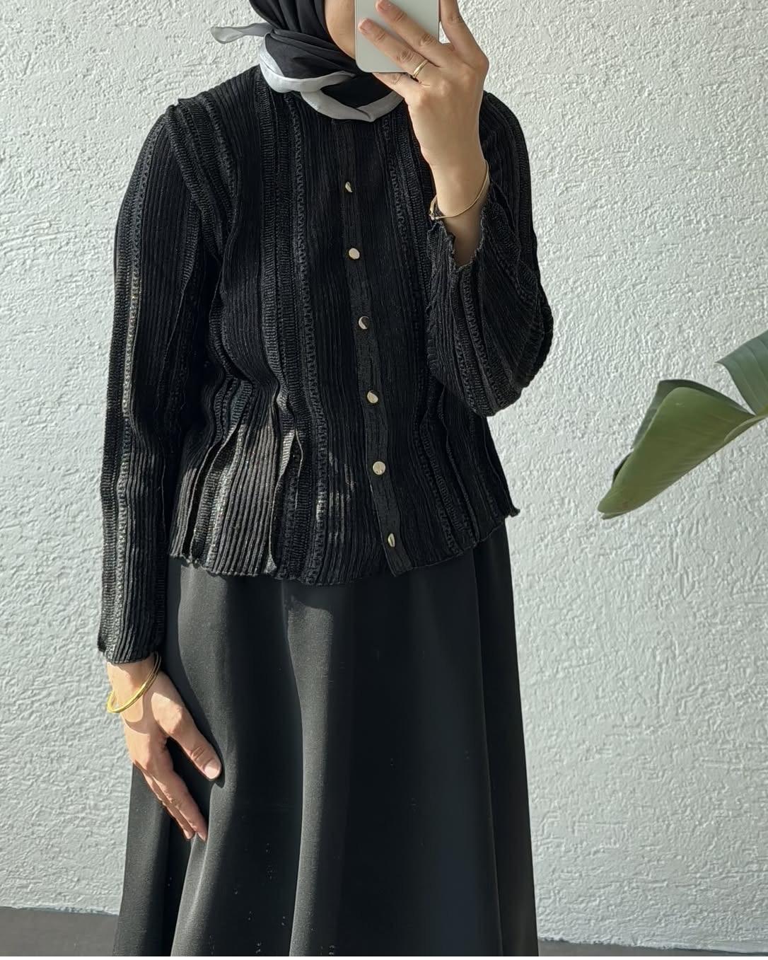 Hoops Simli Merserize Hırka - Siyah