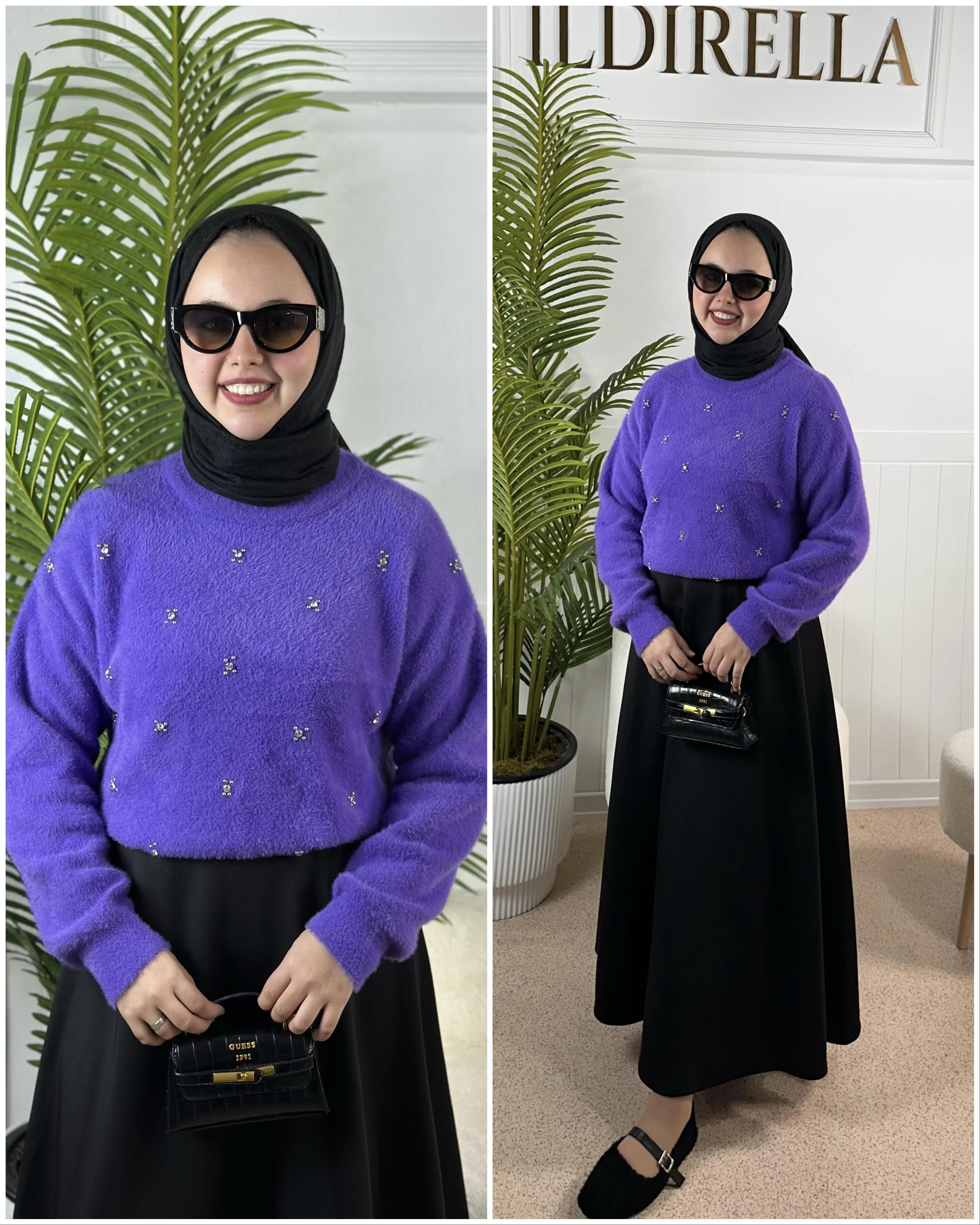 Angora Luxury Taşlı Kazak Mor