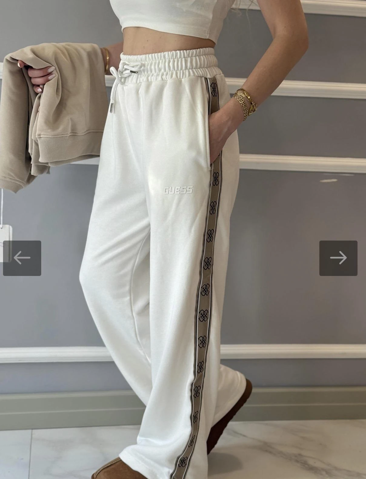 Şeritli Pantolon - Beyaz