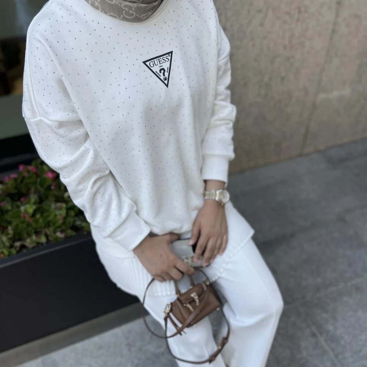 Full Taşlı Sweat-Beyaz