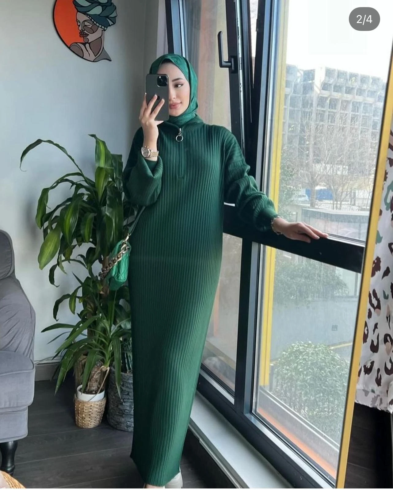 Fermuarlı Elbise Zümrüt