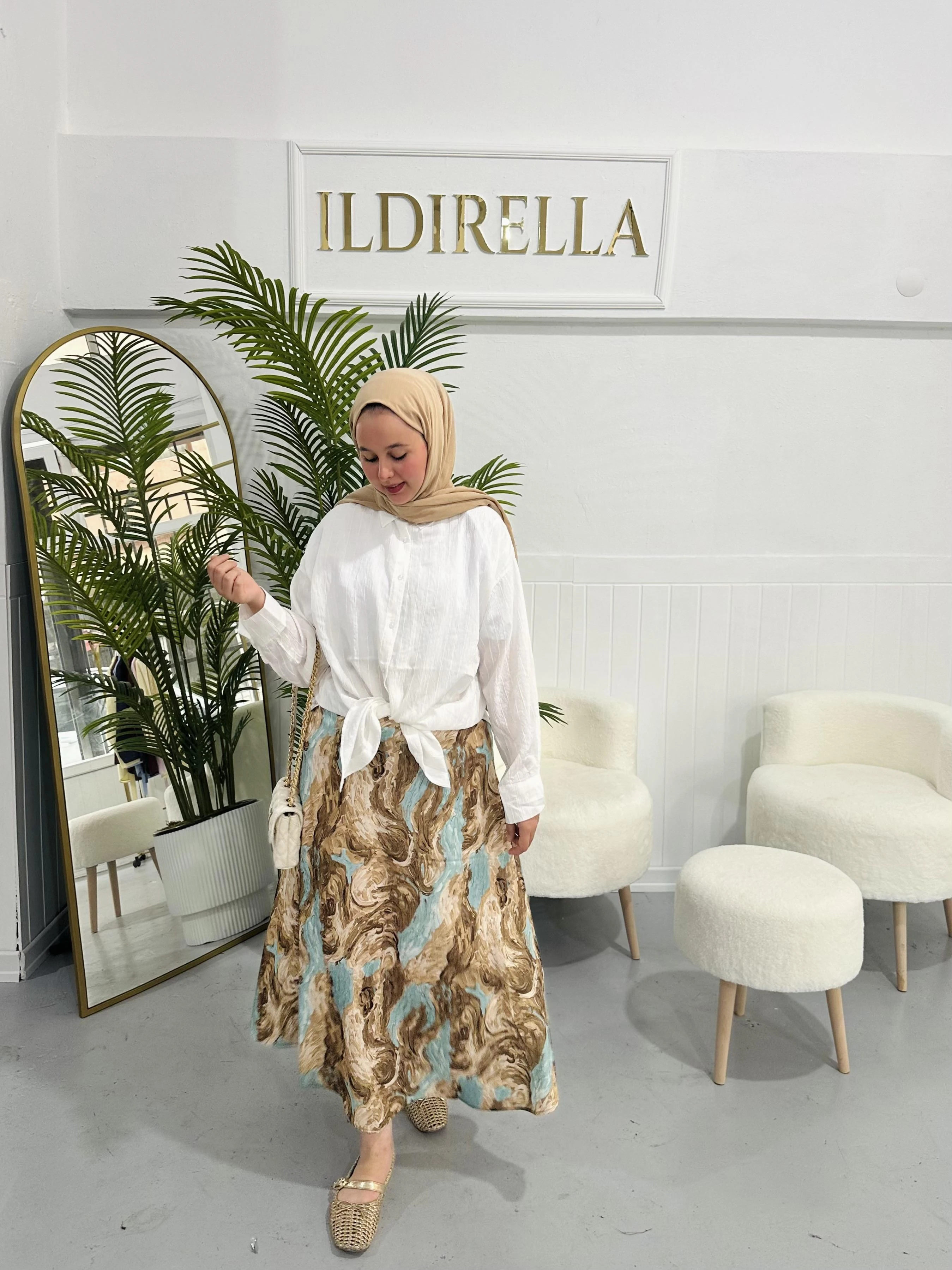 Desenli Premium Saten Etek - Blue