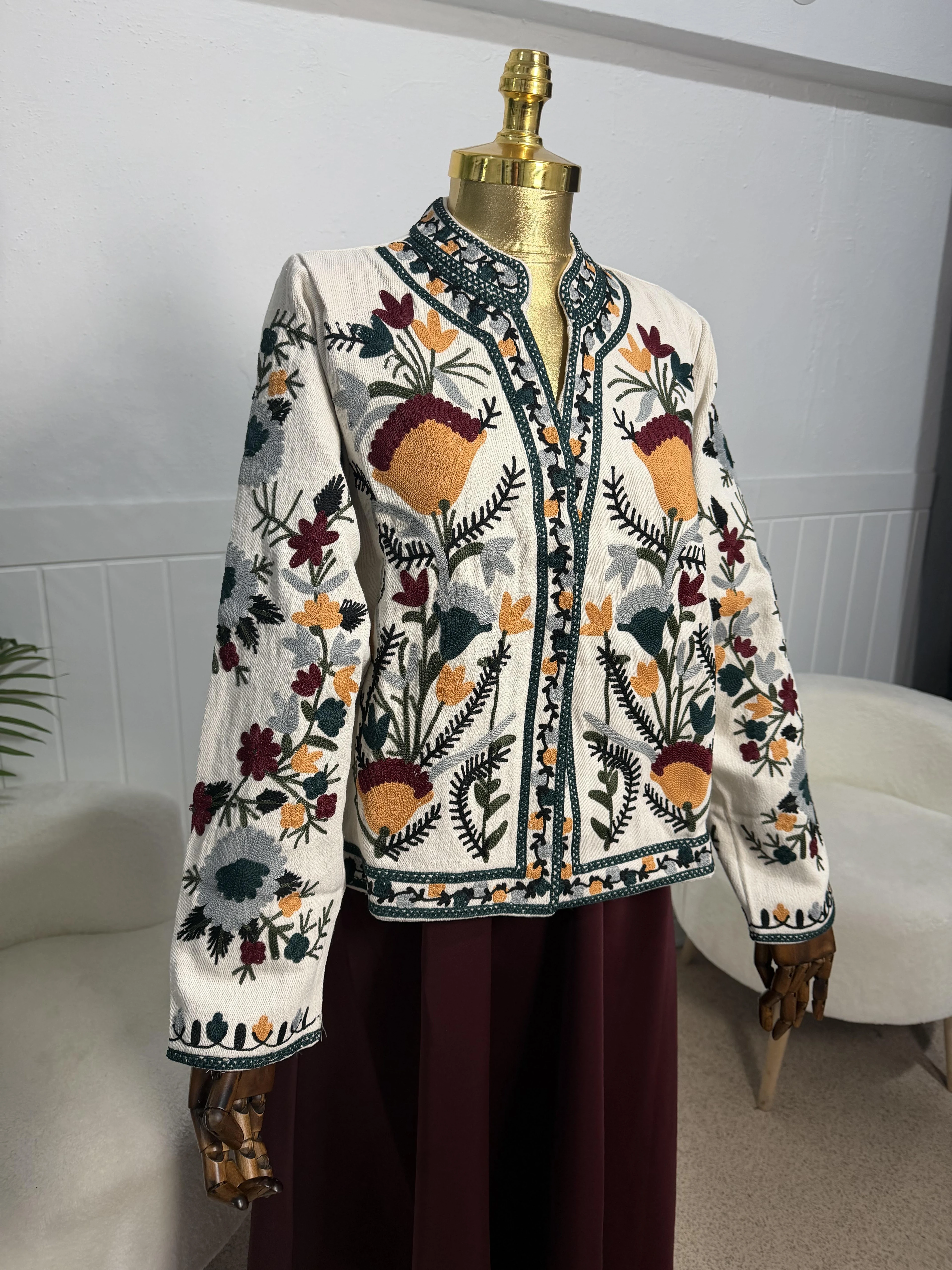 Nakışlı Premium Ceket - Bordo/Beyaz