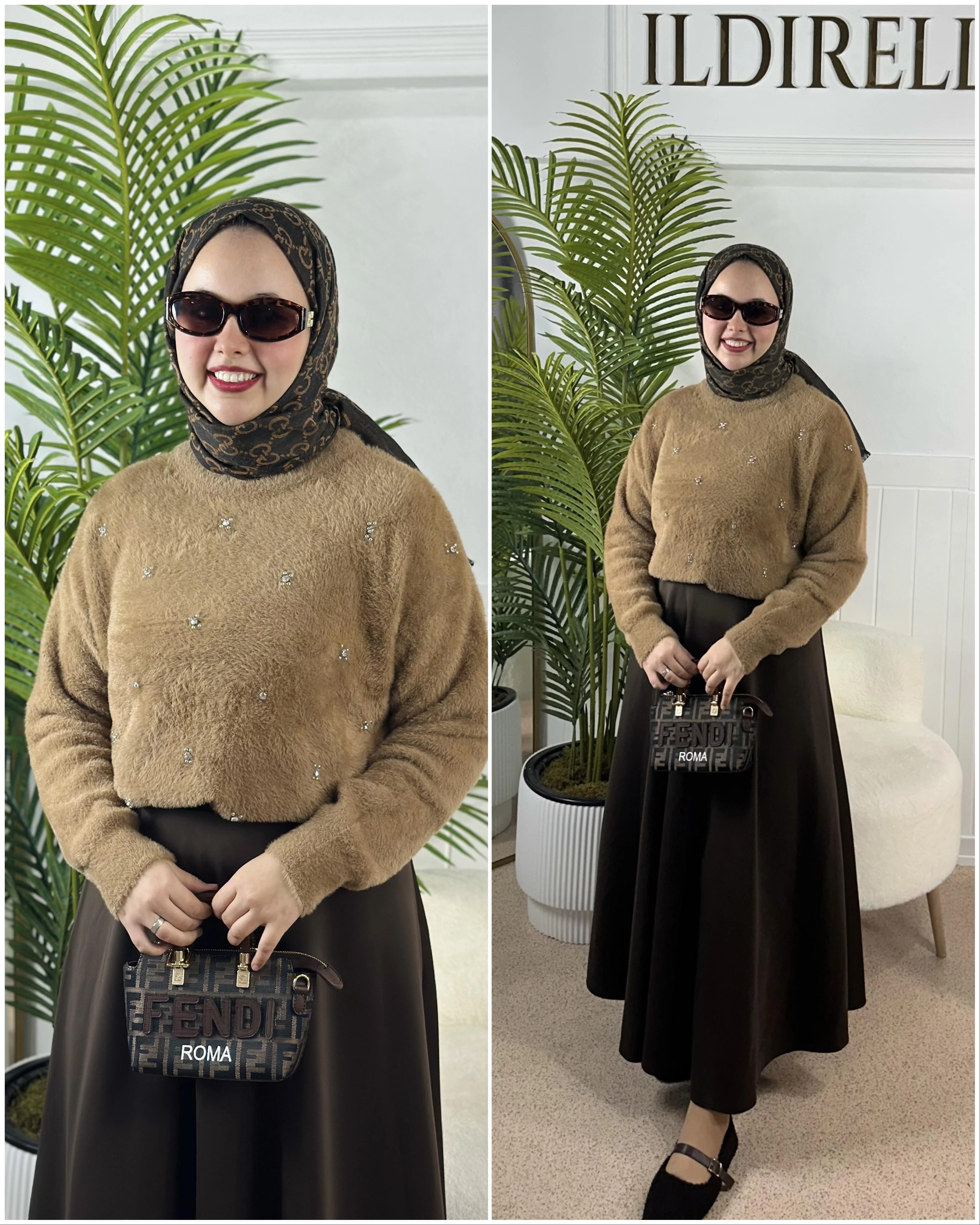 Angora Luxury Taşlı Kazak Camel