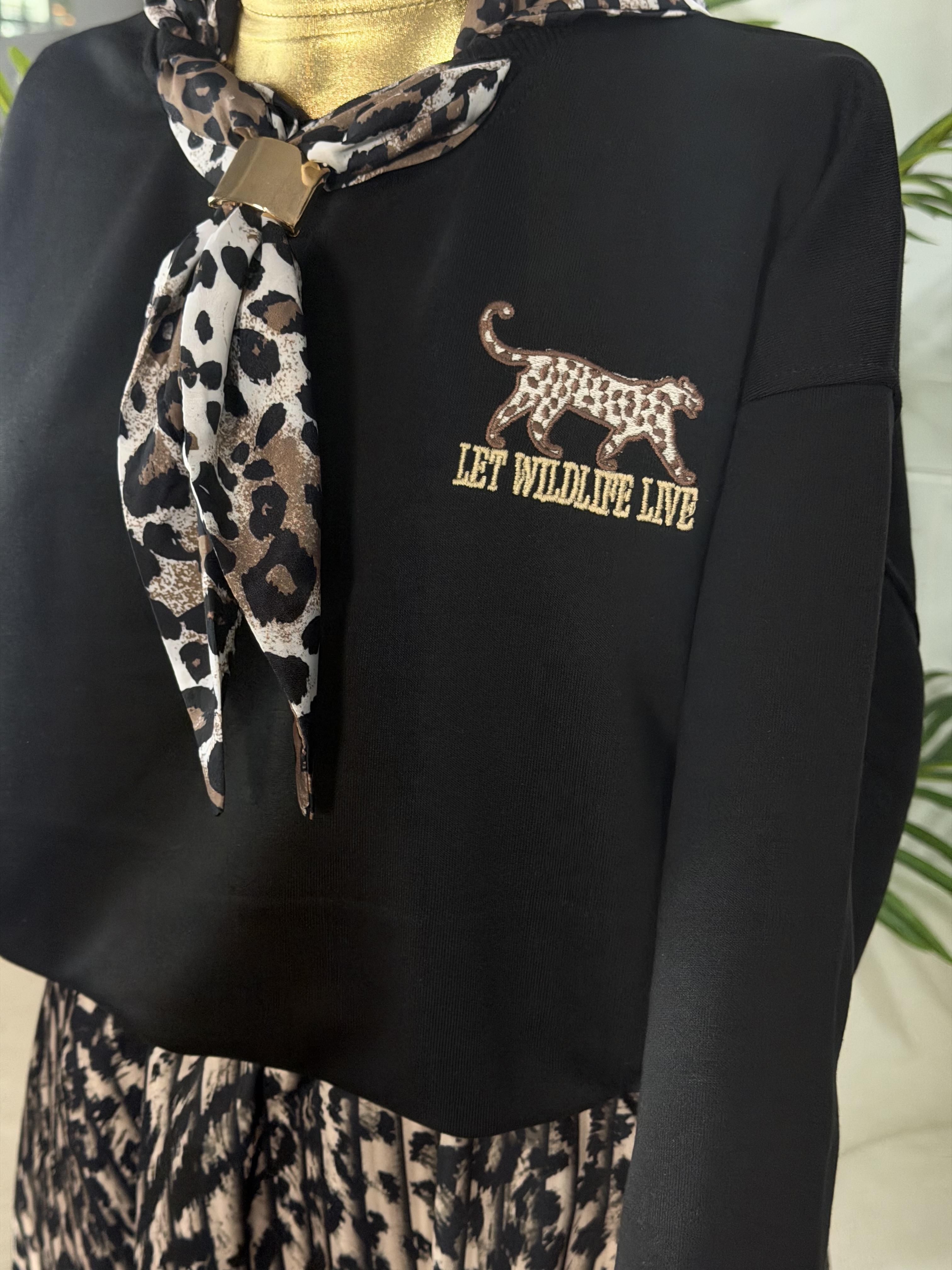 Leopar Fularlı Sweat