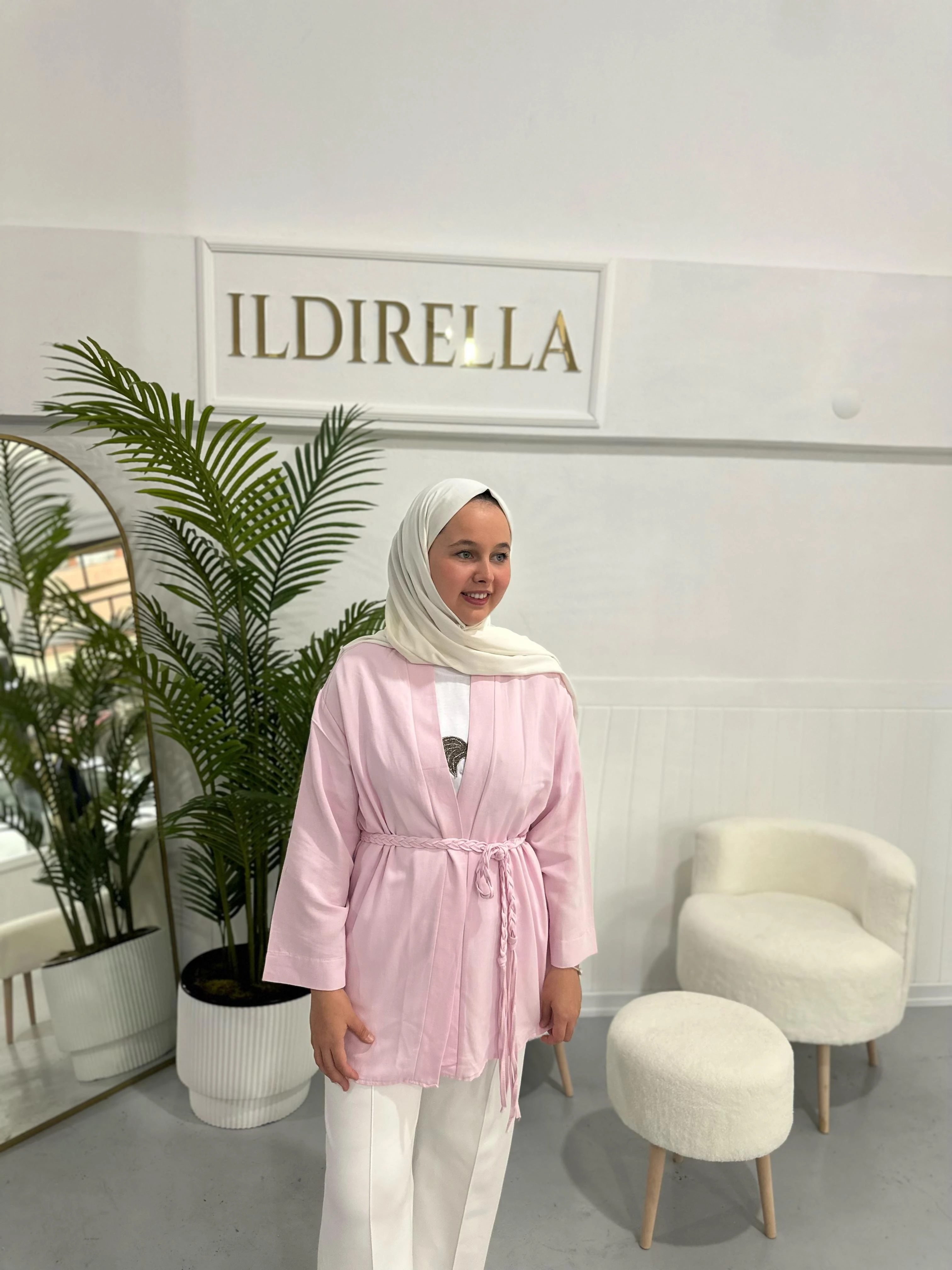 Keten Kimona - Pembe