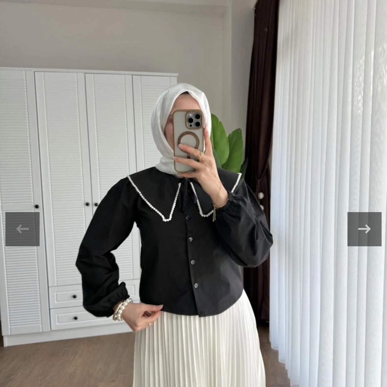 İncili Yaka Gömlek - Siyah