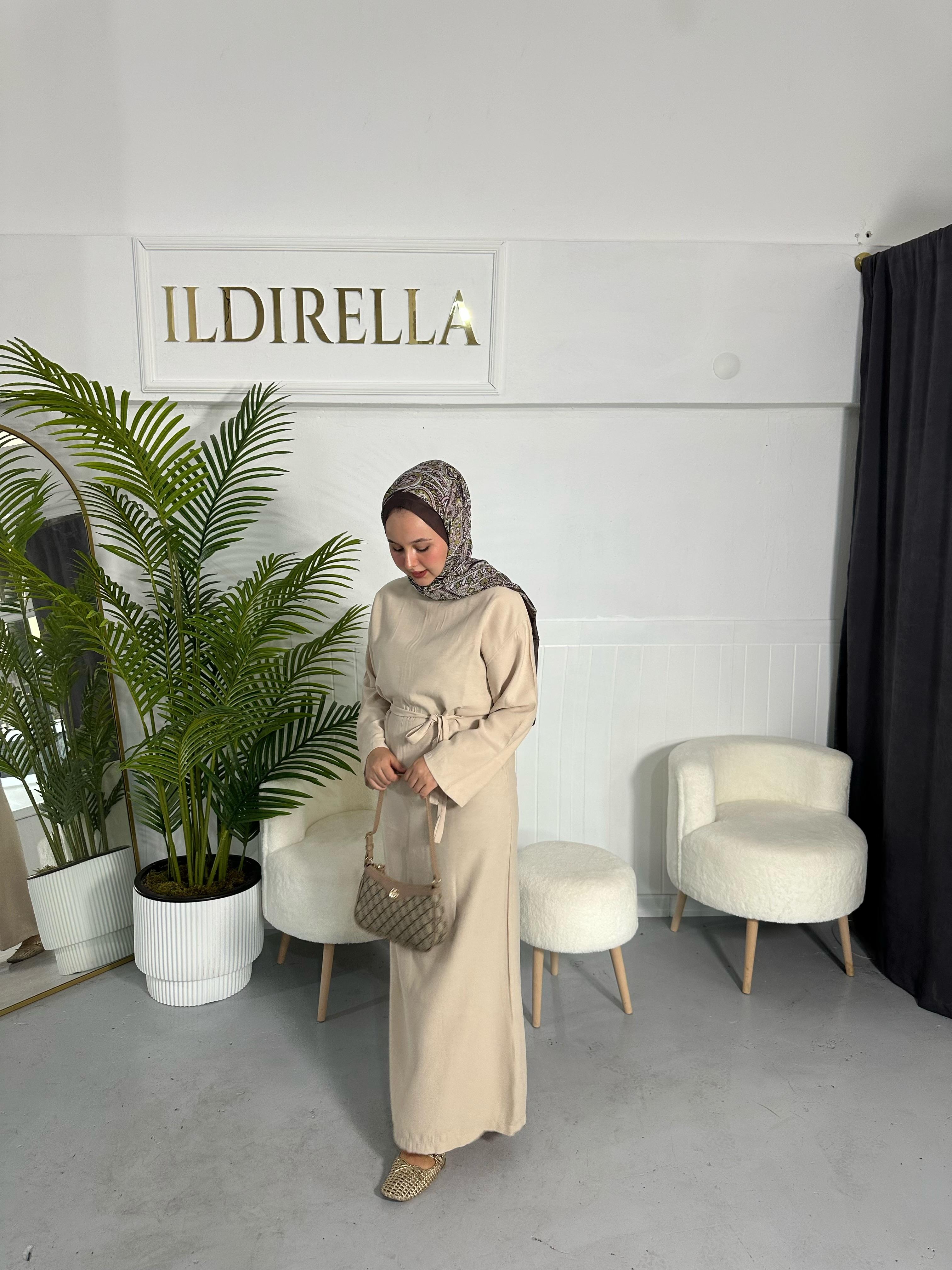 Tensel Modal Kuşaklı Mevsimlik Elbise - Bej