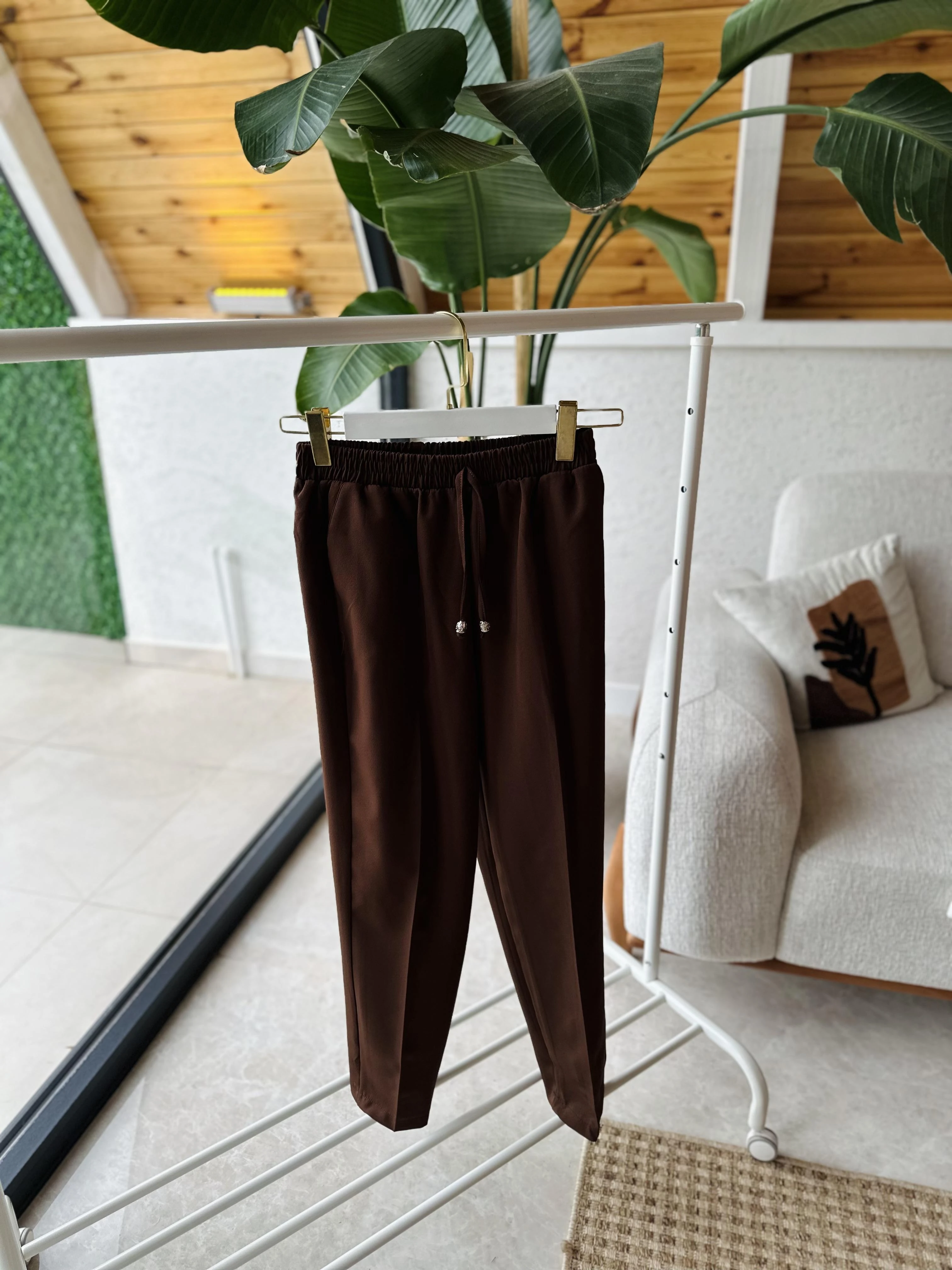 Krep Kumaş Pantolon - Kahve